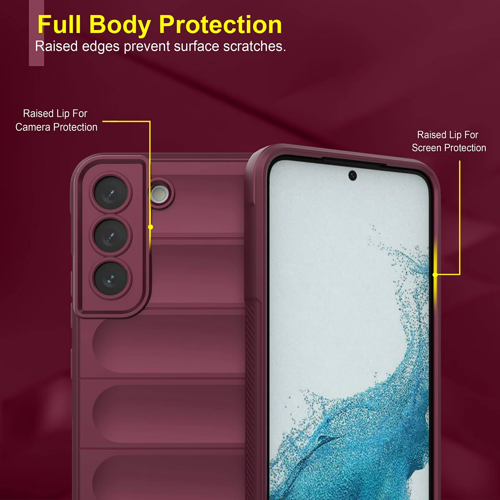 DL3 Mobilak Silicone Case for Samsung Galaxy S21 FE Heavy Duty Protective [Slim Fit] Shockproof Soft Flexible Protective Design Shock-Absorption TPU Cover With Camera Protection - Wine Red
