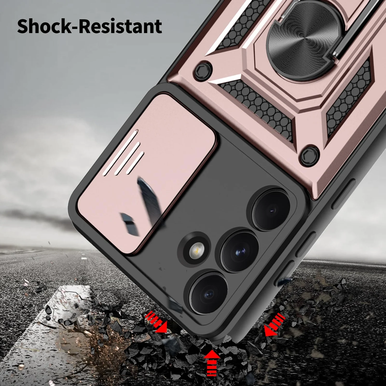 DL3 Mobilak Silicone Protective Case for Samsung Galaxy A35 5G with Slide Camera, Built-in magnetic car-mount support, Shock-absorbing protection, Built-in kickstand - Rose Gold