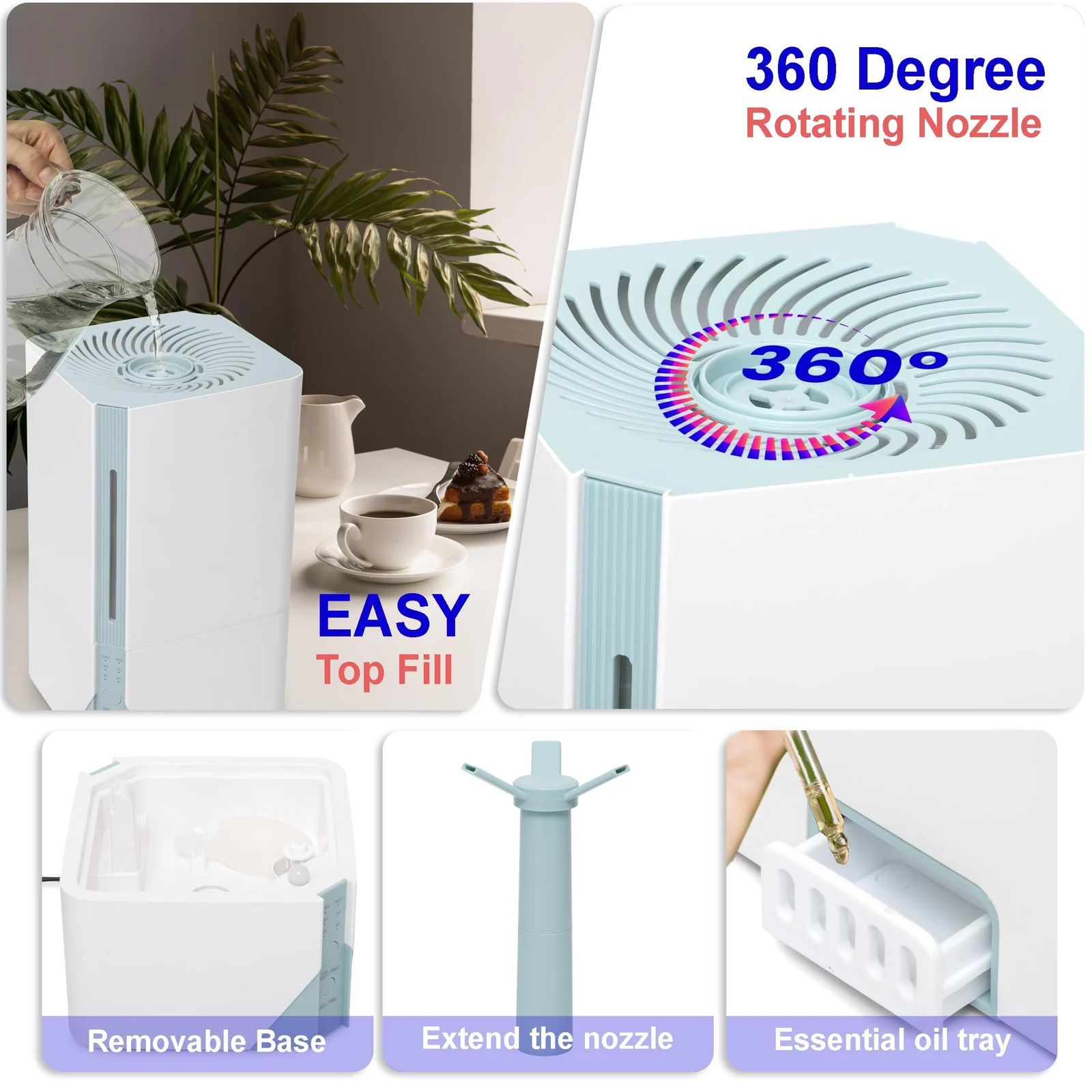 MOBIGON 7 L Top-Fill Cool Mist Humidifier, White / Green