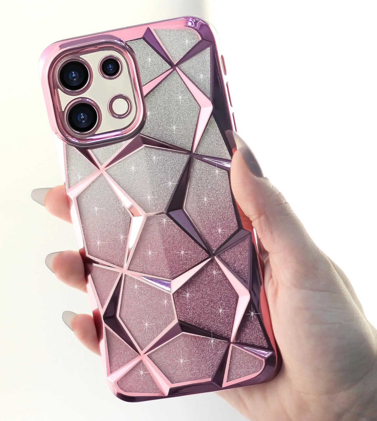 DL3 Mobilak Compatible with OPPO Reno 13 5G / OPPO Reno13 5G Case Plating Bling Gradient Glitter Clear Cover Soft TPU Silicone Cute Camera Protection Shockproof Back for Women Girls Case - Pink