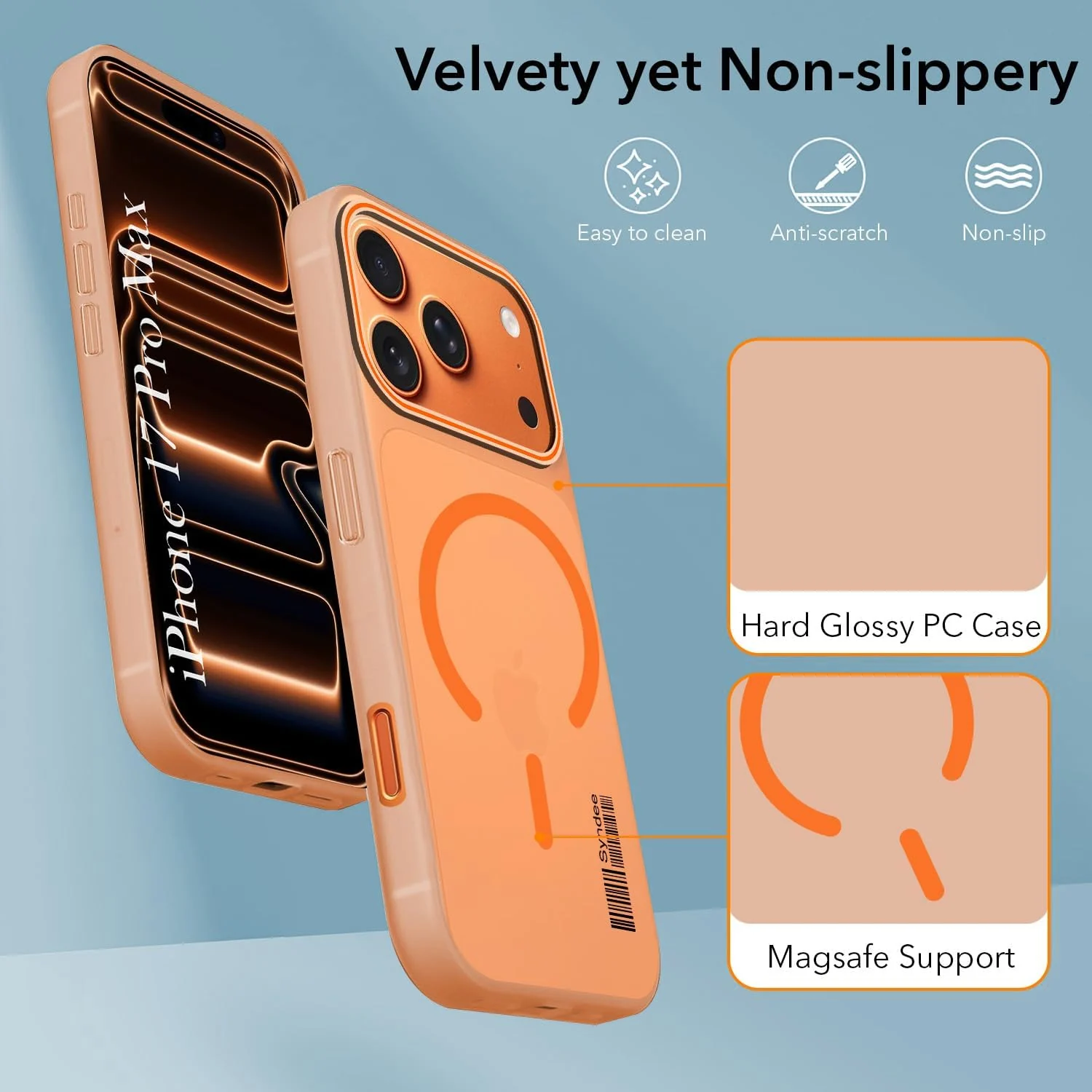 DL3 Mobilak Case Back Cover for iPhone 17 Pro Max, Sleek Frosted Translucent Back Only Compatible with Wireless Magnetic Accessories | Anti-Scratch Shockproof Phone Case - Orange