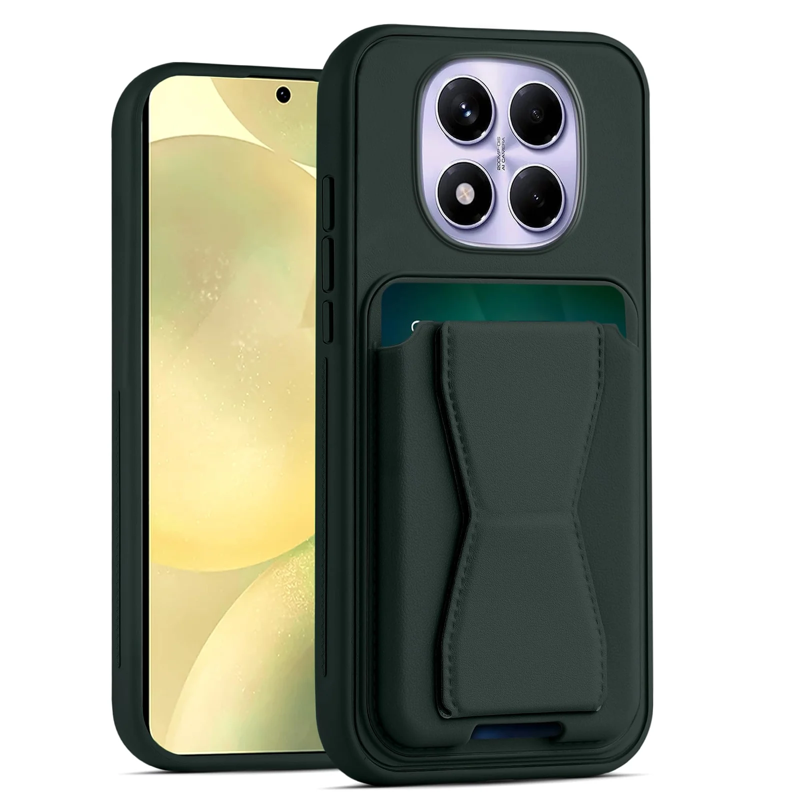 DL3 Mobilak Leather Wallet Case for Xiaomi Redmi Note 14 Pro + Plus 5G, Camera protection, Shock-absorbing protection, Built-in kickstand - Dark Green