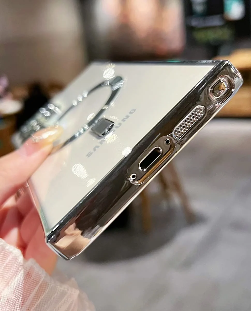 DL3 MOBILAK Case for Samsung Galaxy S23 Ultra Compatible with MagSafe, with Camera Lens Protector, Magnetic Clear Case Slim Plated Protective Case - Silver