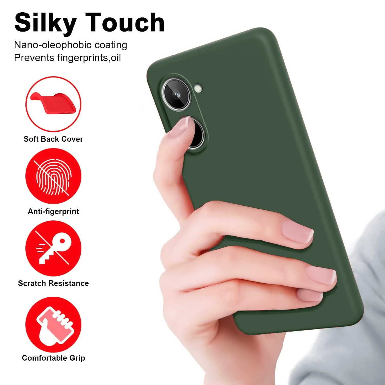 DL3 Mobilak Liquid Silicone Protective Case for realme 10 4G with Microfiber Lining and Shockproof Design - Green