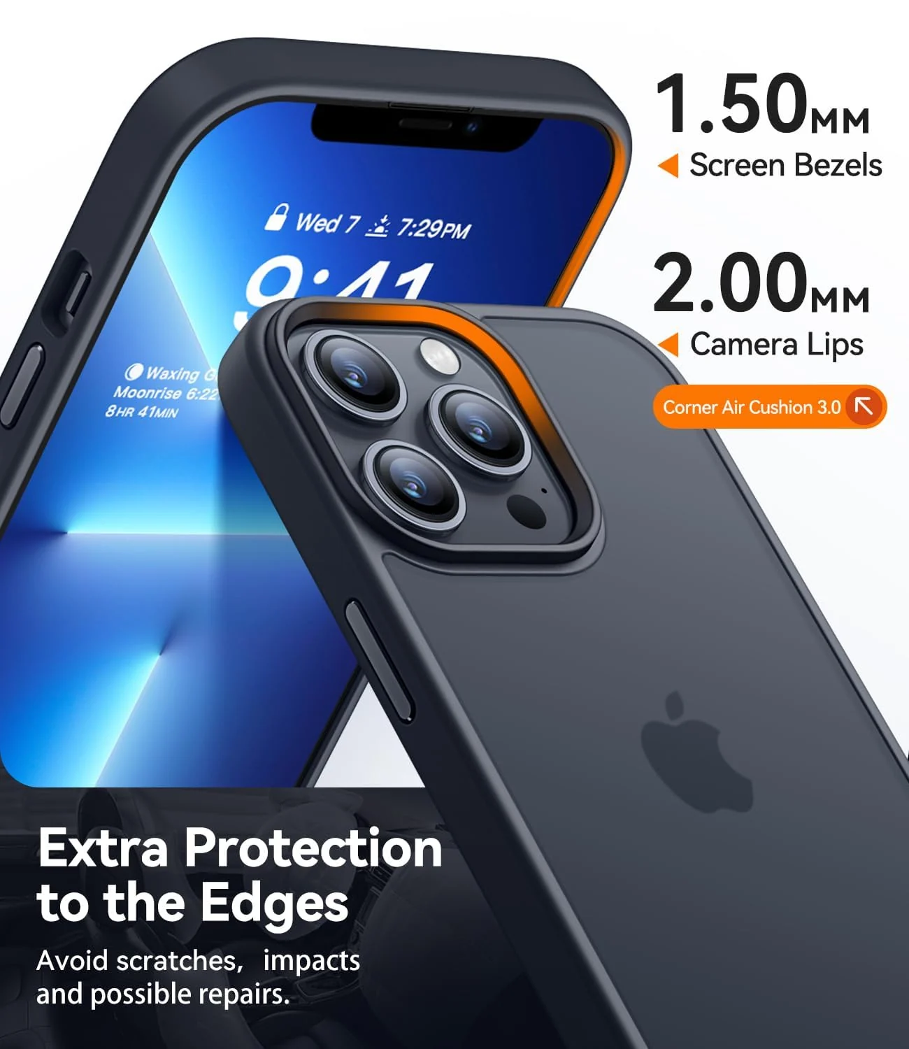 DL3 Mobilak Translucent Matte Case for iPhone 13 Pro / iPhone 14, Supports wireless charging, Camera protection, Shock-absorbing protection - Black
