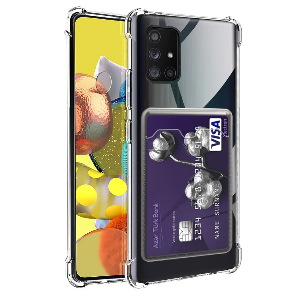 DL3 Mobilak Clear TPU Wallet Case with Card Slot and Camera Protection for Samsung Galaxy A51 - Transparent