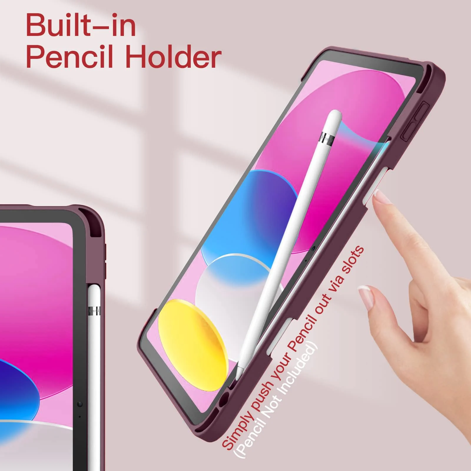 DL3 Mobilak Case Compatible with iPad (A16) 11th Generation 11 Inch (2025), iPad 10th Generation 10.9 Inch (2022), Clear Shockproof Back Cover Built-in Pencil Holder, Auto Sleep/Wake - Plum
