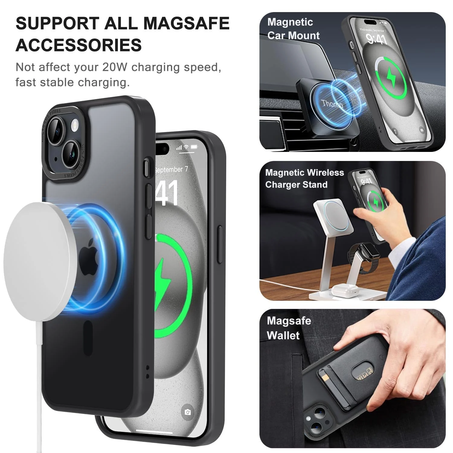 DL3 Mobilak Case for iPhone 15+ Plus / iPhone 14 Plus 6.7-Inch Case Magnetic Translucent Matte Phone Cases [Compatible with MagSafe] Thin Slim Fit Shockproof Bumper Hard Protective Cover for iPhone 15 Plus, iPhone 14 Plus - Black