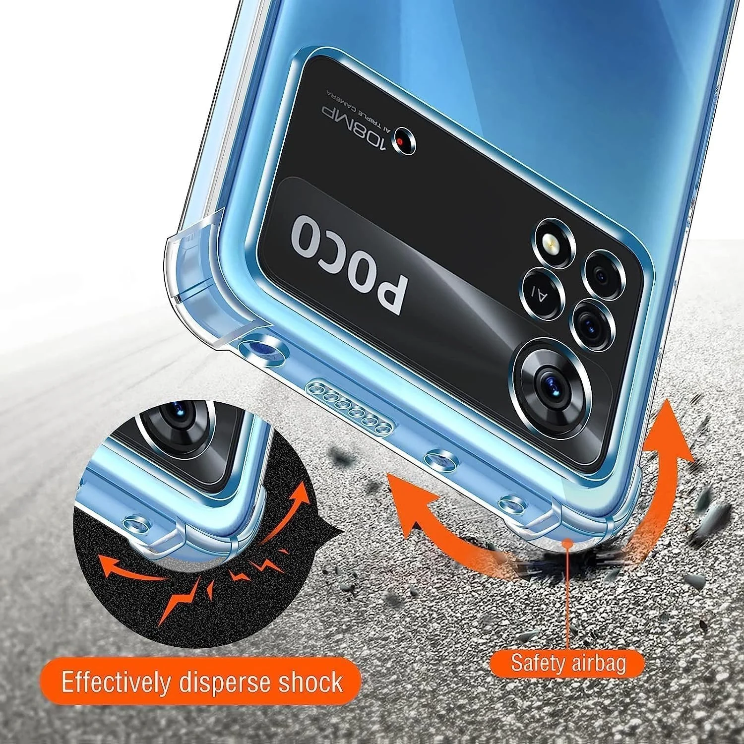 DL3 Mobilak Military Drop Protection Case for Xiaomi Poco M4 Pro 4G - Non-Yellowing Shockproof TPU Back Soft Silicone Bumper Cover - Clear