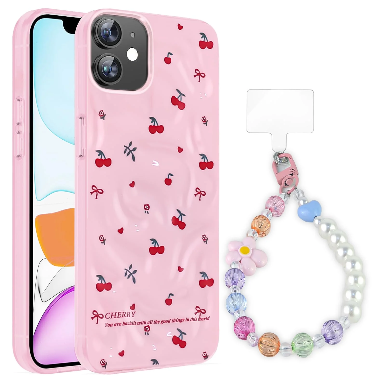 Dl3 Mobilak Case Compatible with iPhone 11, Cute Printed Soft TPU Phone Cover with Beaded Wrist Strap, Shockproof Camera Protection, Slim Protective Case for Women & Girls - Style 2