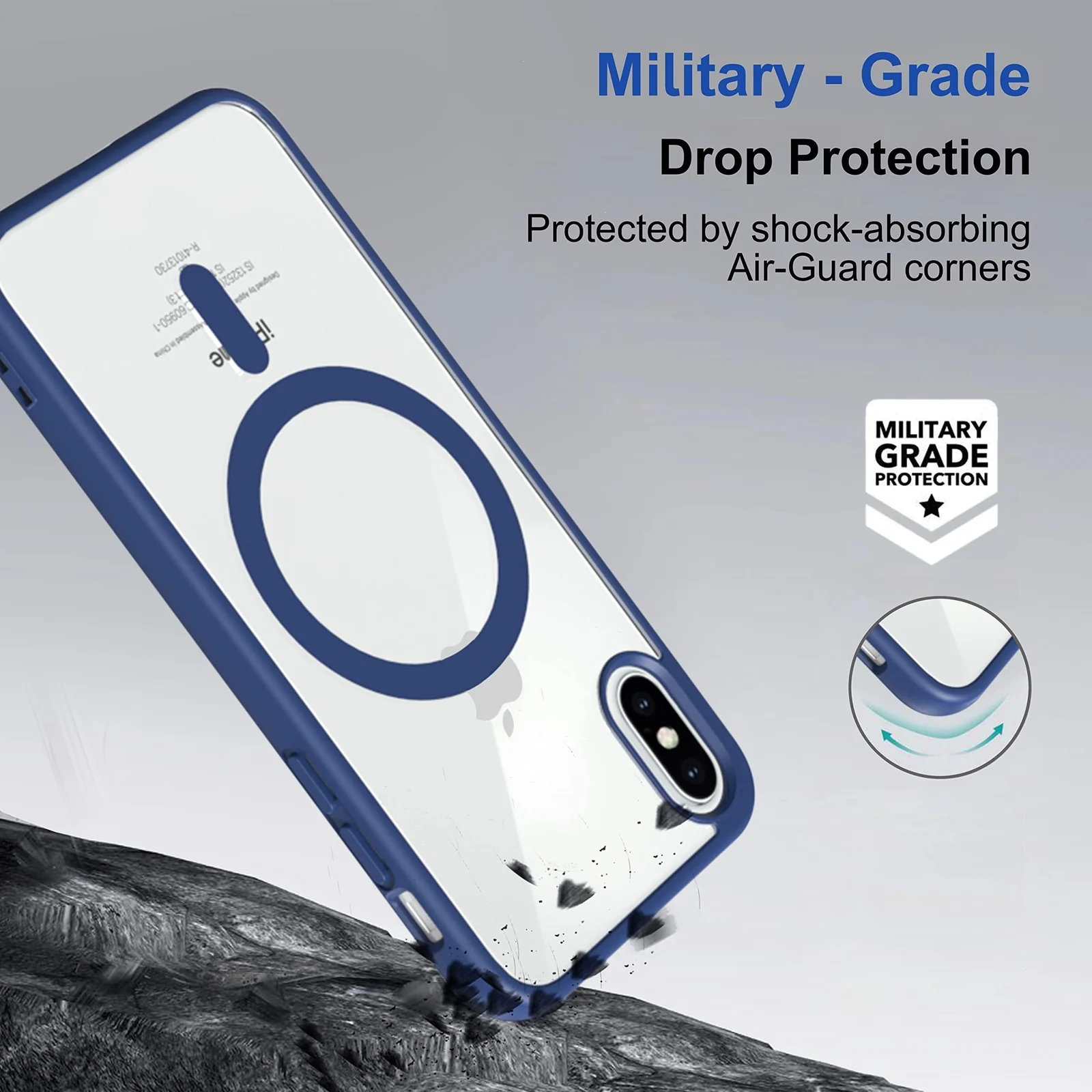 DL3 Mobilak Clear MagSafe-Compatible Magnetic Case for iPhone X / iPhone XS with Camera Protection and Military-Grade Protection - Blue