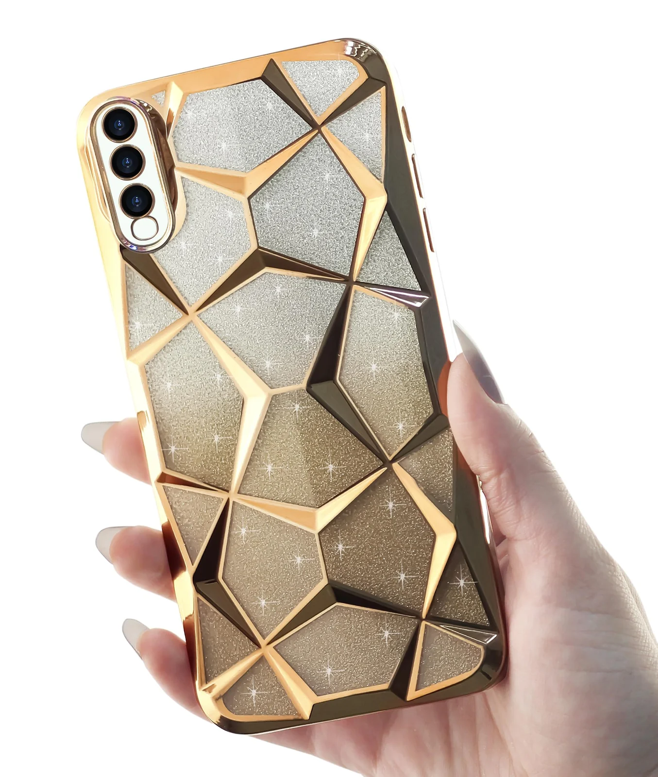 DL3 Mobilak Compatible with Samsung Galaxy A50/ A30S/A50S Case Plating Bling Gradient Glitter Clear Cover Soft TPU Silicone Cute Camera Protection Shockproof Back for Women Girls Case - Gold