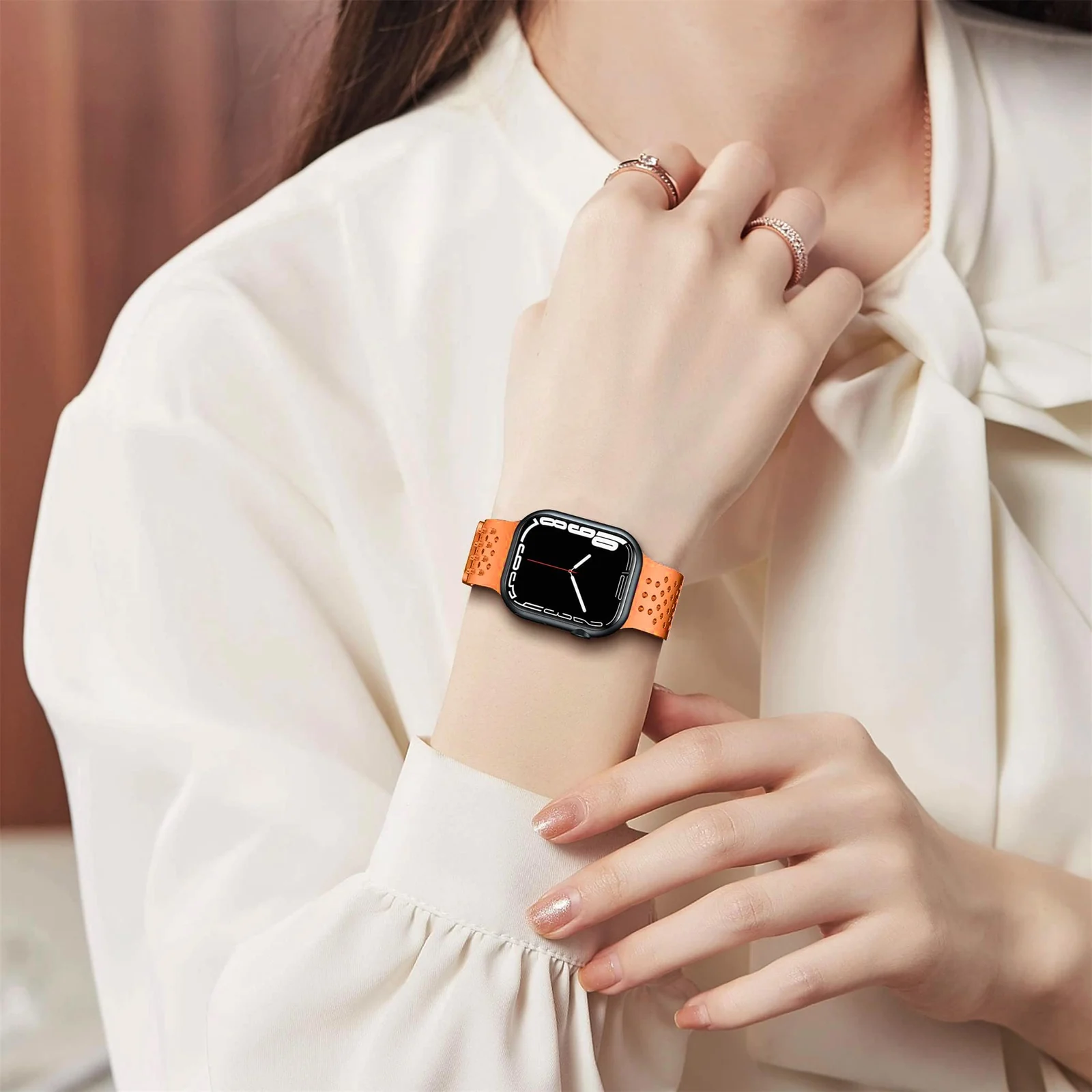 DL3 Mobilak Soft Silicone Band For Apple Watch Ultra Bands 49mm 45mm 44mm 42mm, Sport Replacement Wristband No Clasps for iWatch Series 8 ultra 7 6 5 4 SE 3 2 Women Men, Waterproof Strap - Orange