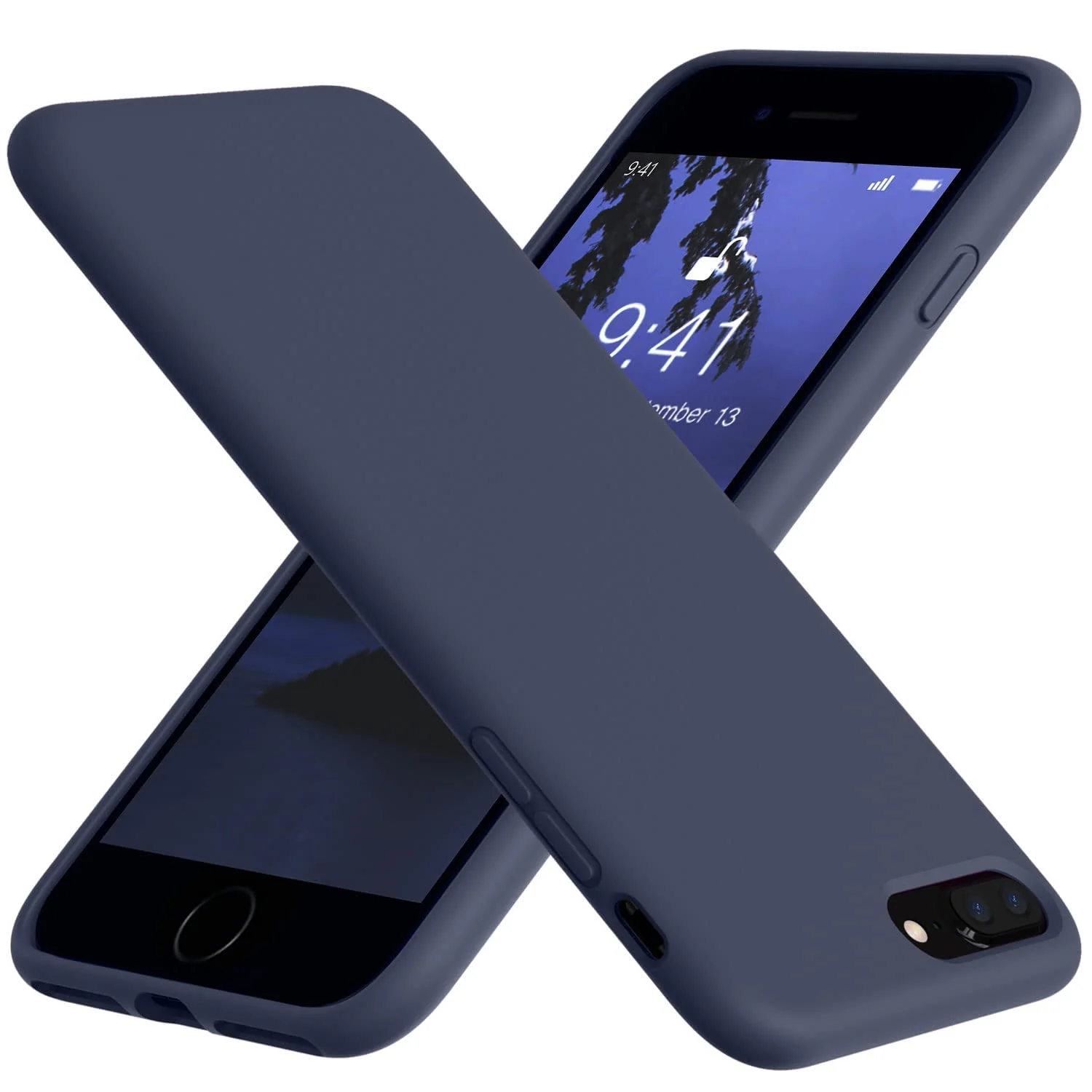 DL3 Mobilak Liquid Silicone Protective Case with Soft Microfiber Lining for iPhone 7 Plus / iPhone 8 Plus - Midnight Blue