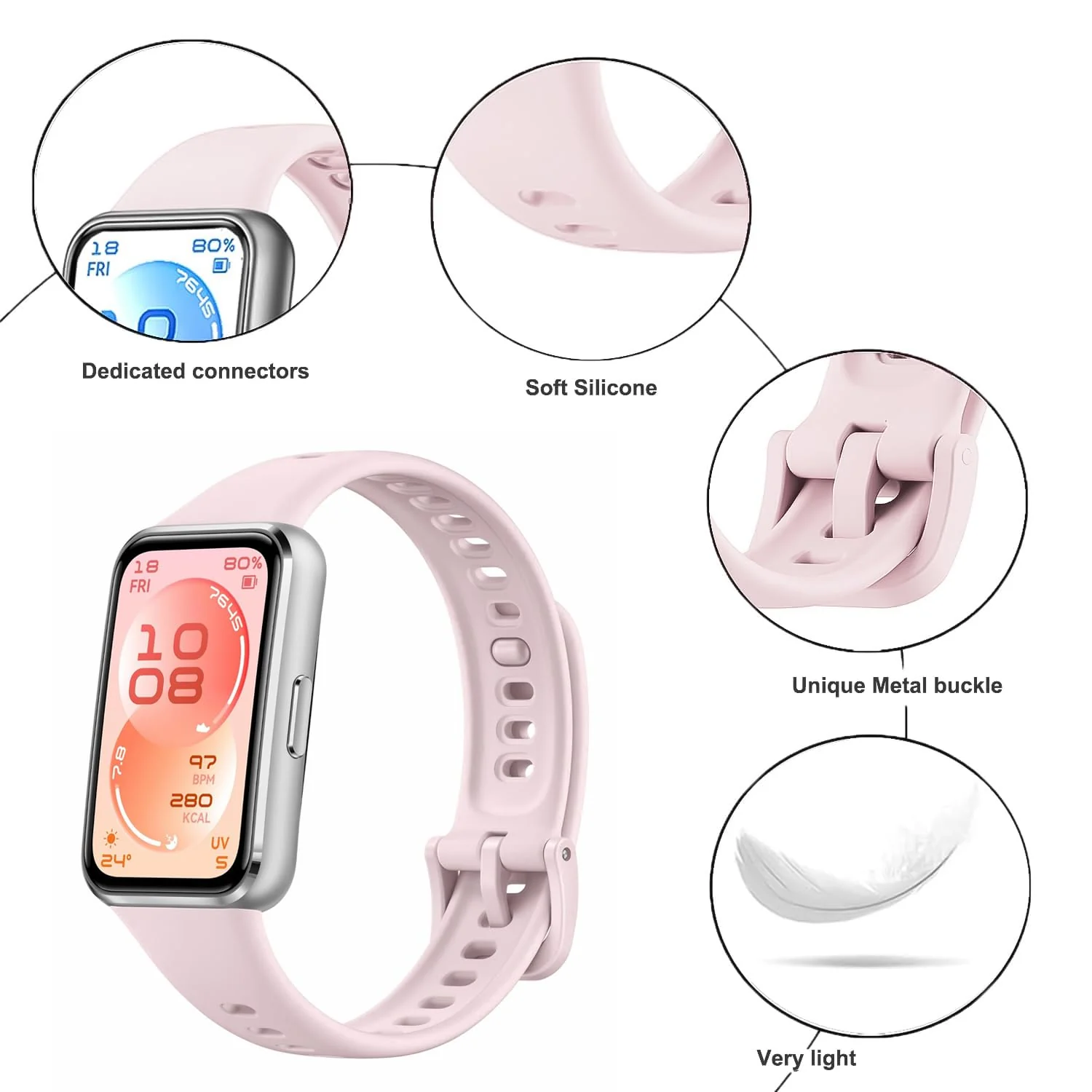 DL3 Mobilak Silicone Bracelet for Huawei Band 11/Band 11 Pro Strap, Soft Silicone Sport Band, Soft Breathable, for Huawei Band11/11 Pro Adjustable Replacement Strap - Ice Pink