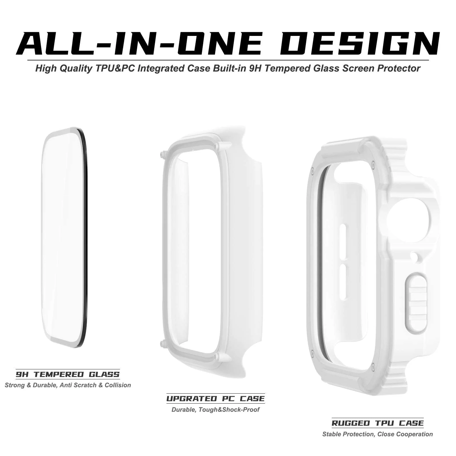 DL3 Mobilak Rugged Apple Watch Case 42mm Series 3/2/1 with Built-in Glass Screen Protector, Durable Military Grade Drop-Proof Protective Cove Full Coverage Shock-Proof Bumper For iWatch 42mm - White