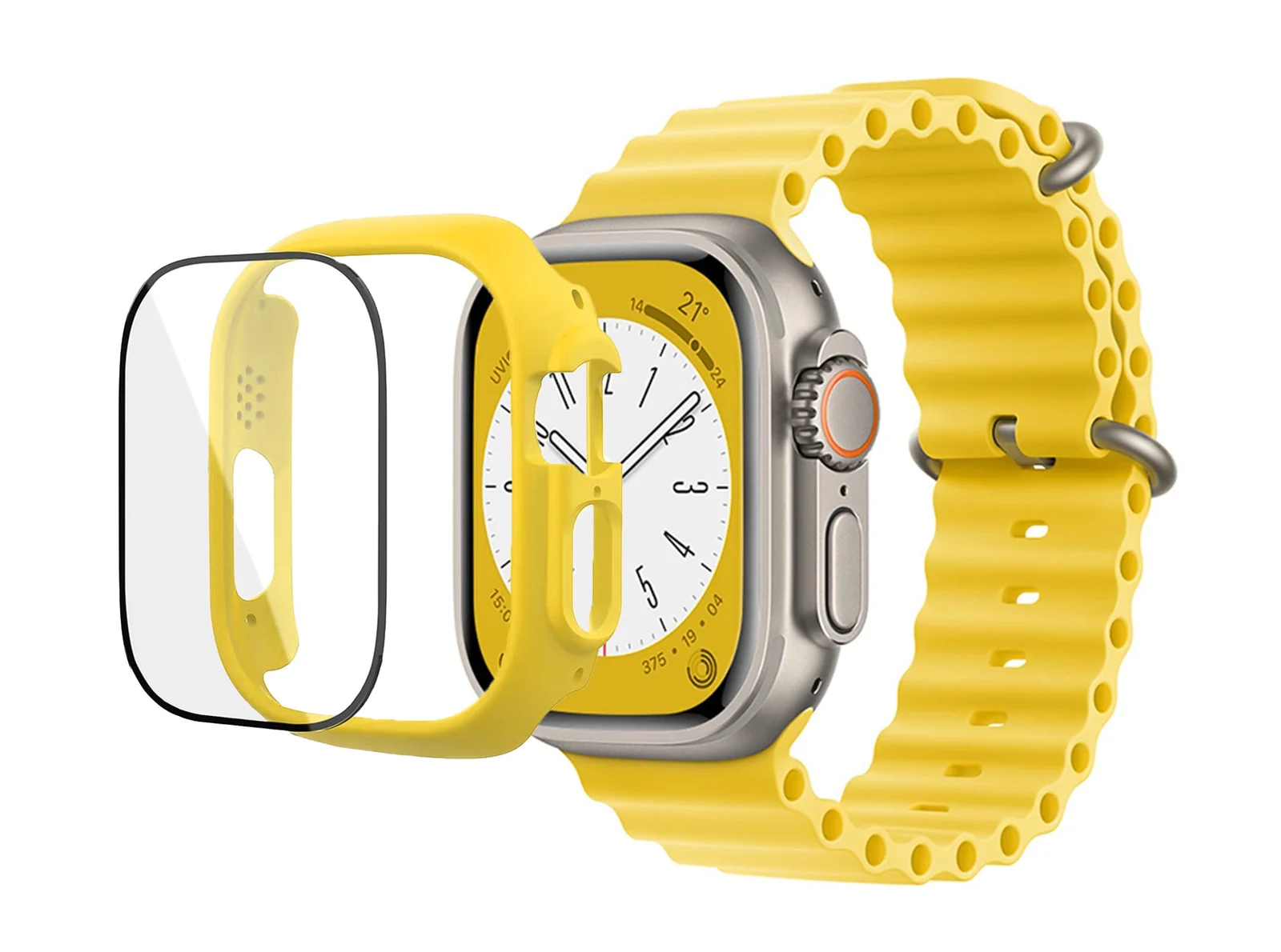 DL3 Mobilak Ocean Bands Compatible with Apple Watch Series 8 Series 7 (45mm), Adjustable Silicone Sport Loop Ocean Strap Men Women Strap With Protective Cover Screen Shockproof - Yellow