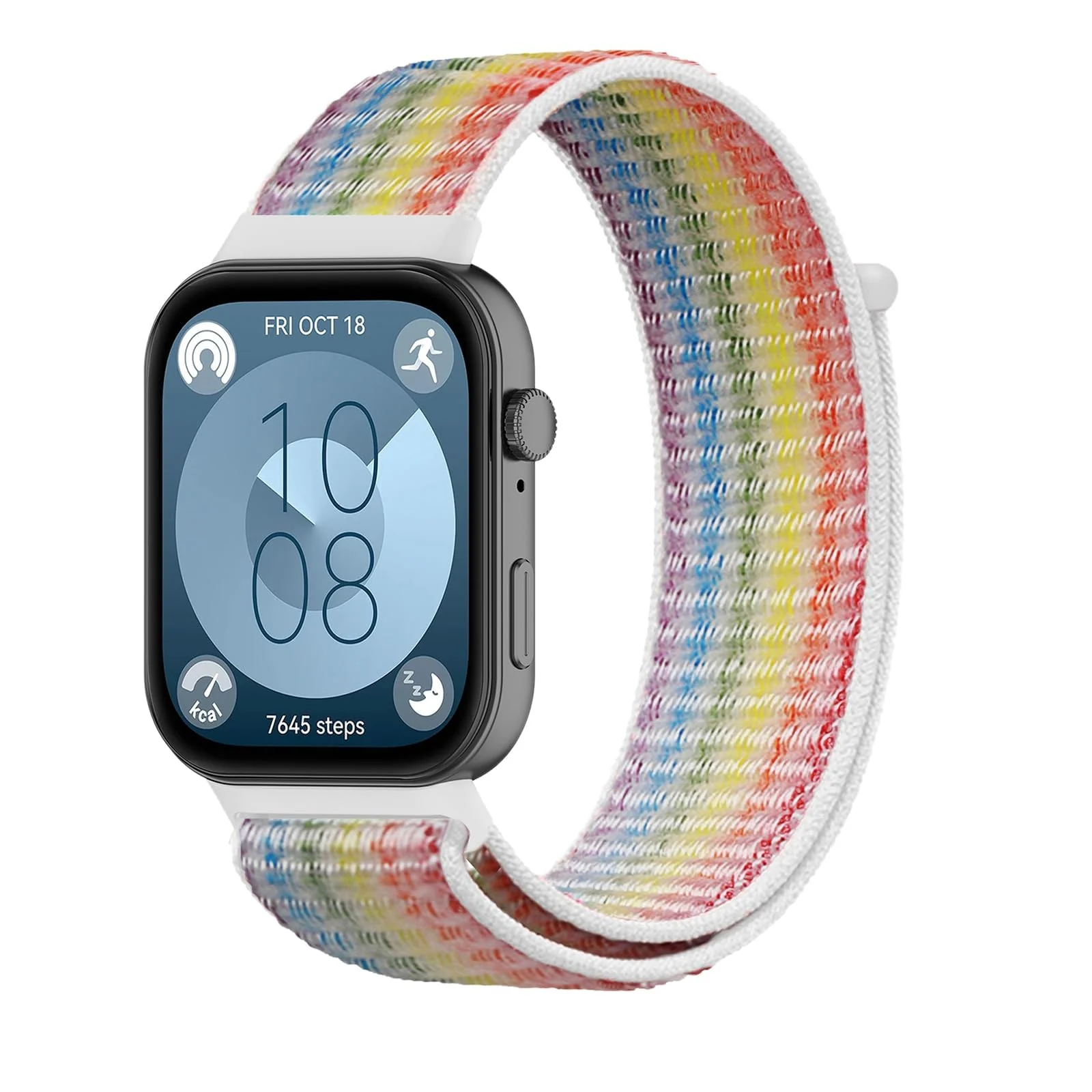 DL3 MOBILAK Elastic Nylon Watch Strap for Huawei Watch Fit 3 / Fit 4 / Fit 4 Pro / Fit 5 / Fit 5 Pro, White*Rainbow