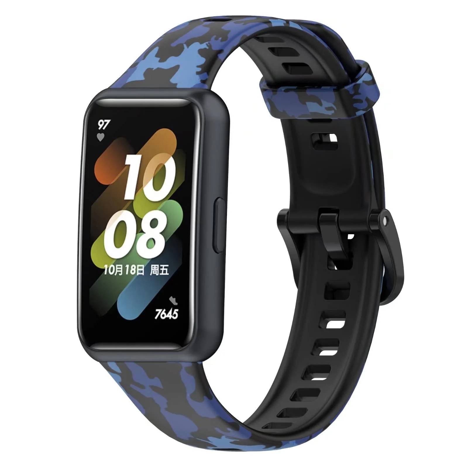 DL3 Mobilak Silicone Strap for Huawei Watch Fit, Soft Band Ultra-Light Waterproof Durable Adjustable Replacement Wristband - Camouflage Blue
