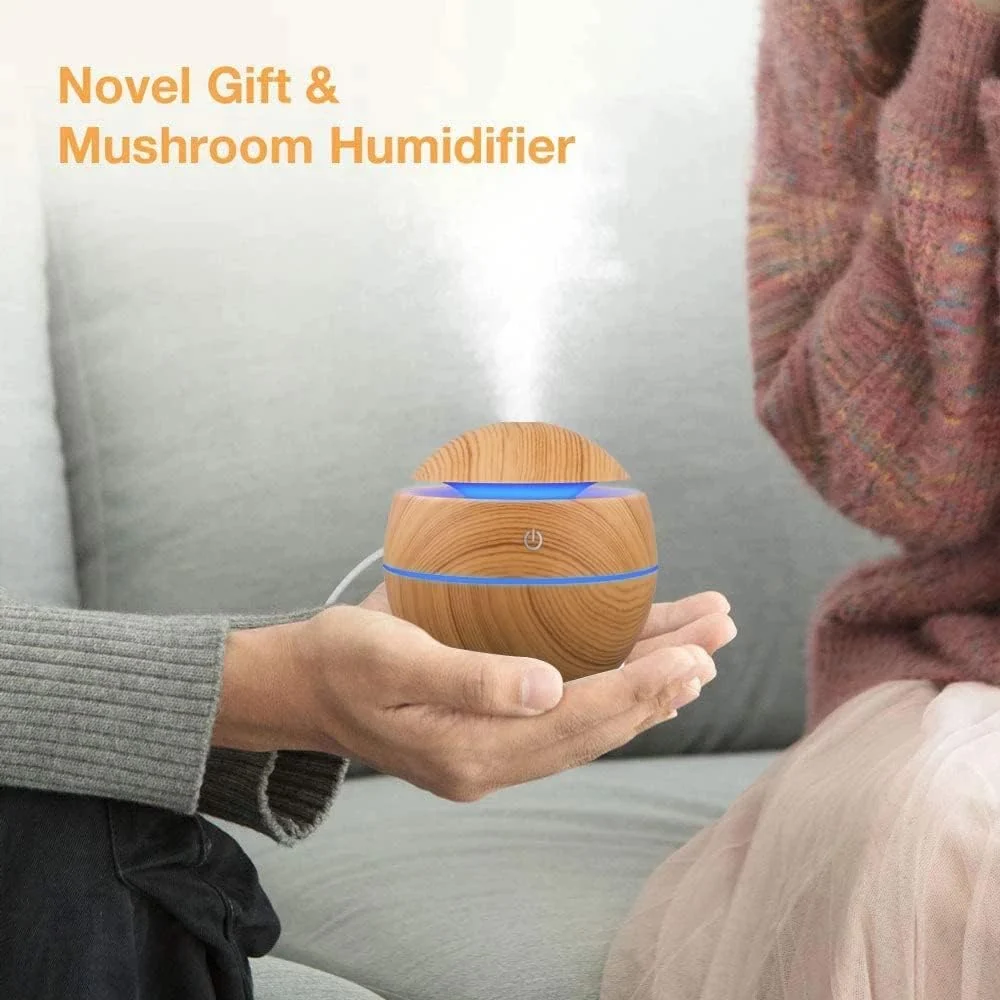 Mobigon Wood Cool Mist Ultrasonic Humidifier for Room Moisture, Aroma Diffuser for Home, 200ml Essential Oil Diffuser with 7 Colorful Night Light, Auto Shut-Off, Home, Office, car - A.Light Brown
