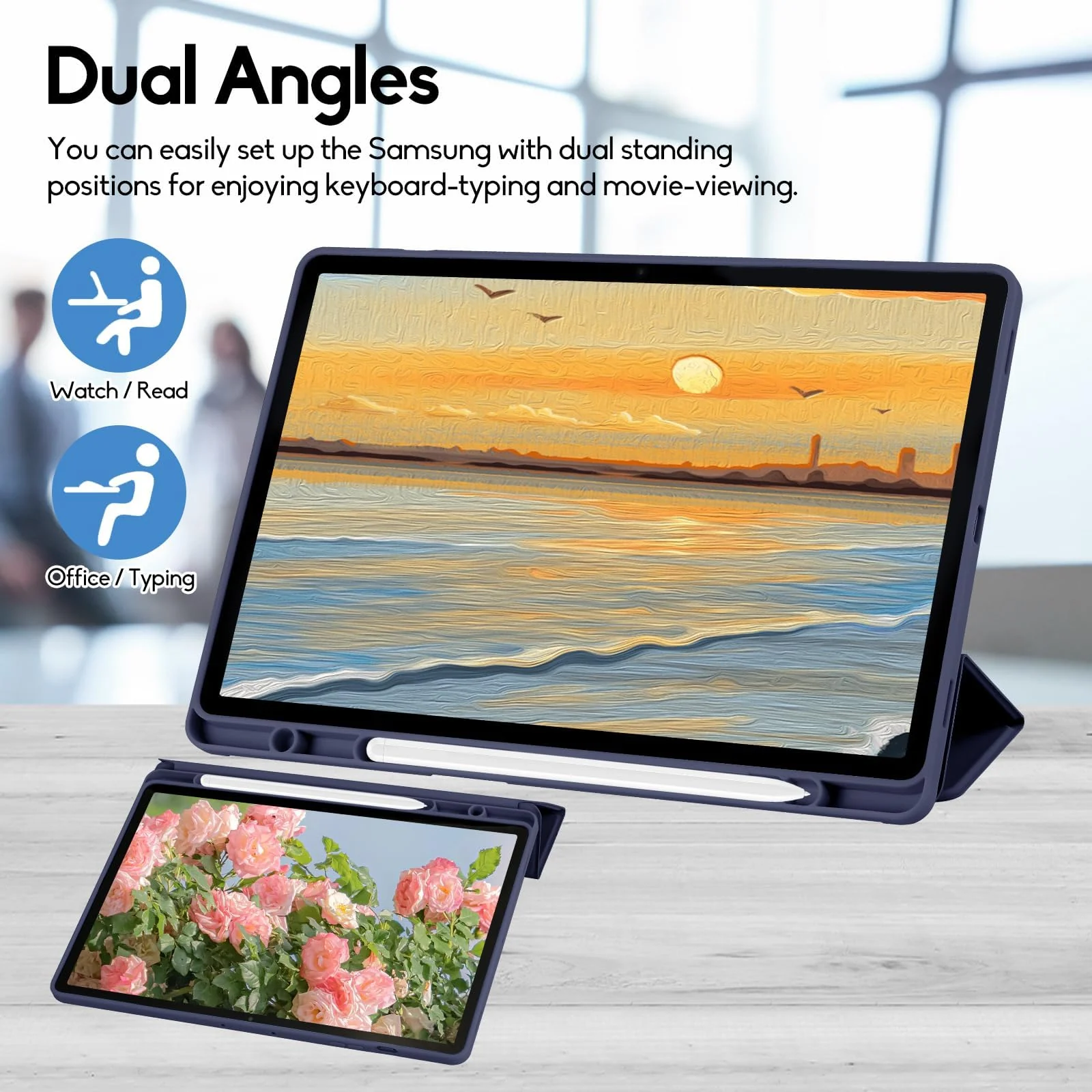 DL3 Mobilak Case for Samsung Galaxy Tab S9+ Plus/Galaxy Tab S9 FE+ Plus 12.4 Inch 2023 with S Pen Holder, Soft TPU Tri-Fold Stand Protective Tablet Cover, Auto Wake/Sleep - Blue