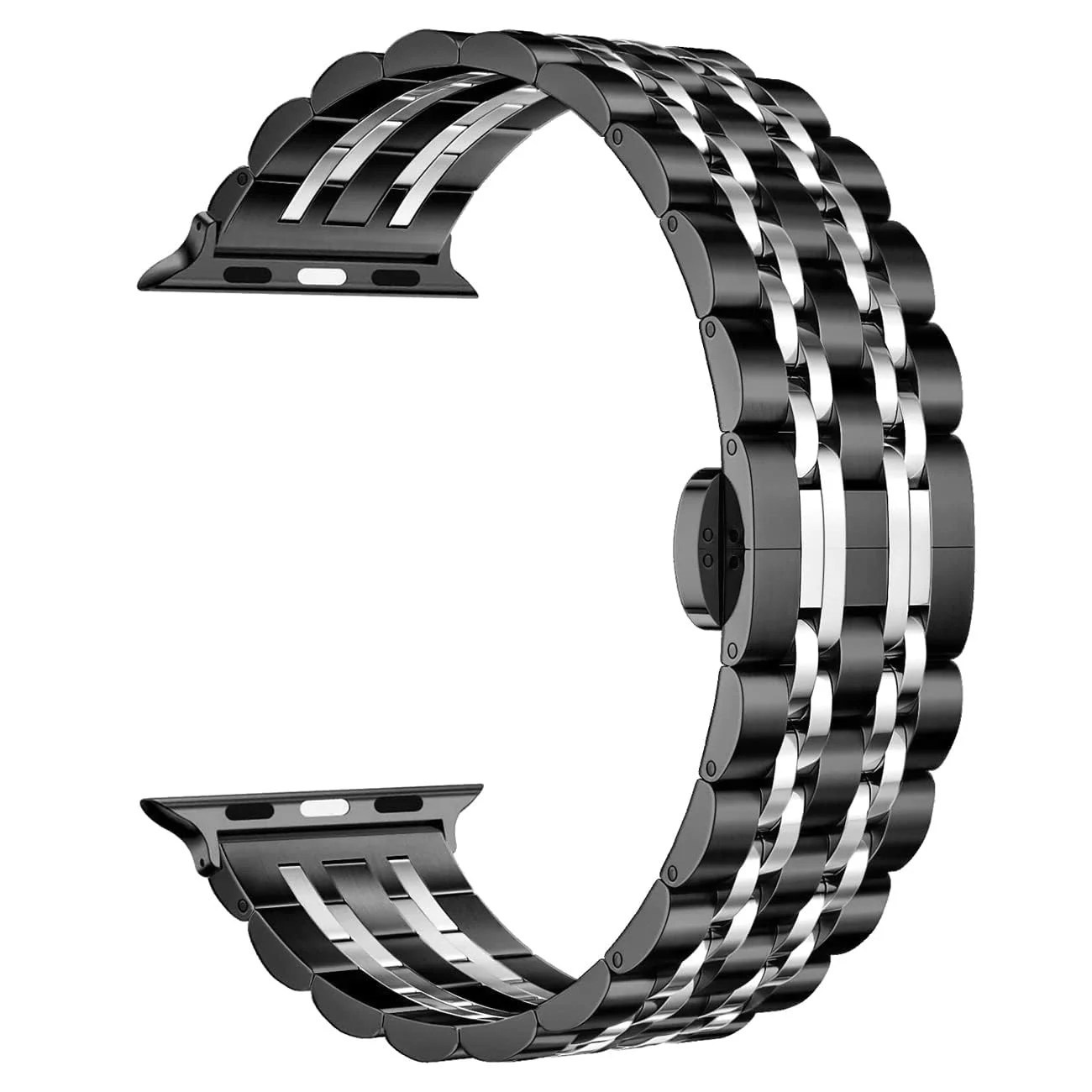 DL3 MOBILAK Adjustable Stainless-Steel Link Watch Strap for 38 and 40 and 41mm Apple Watch - Black/Silver