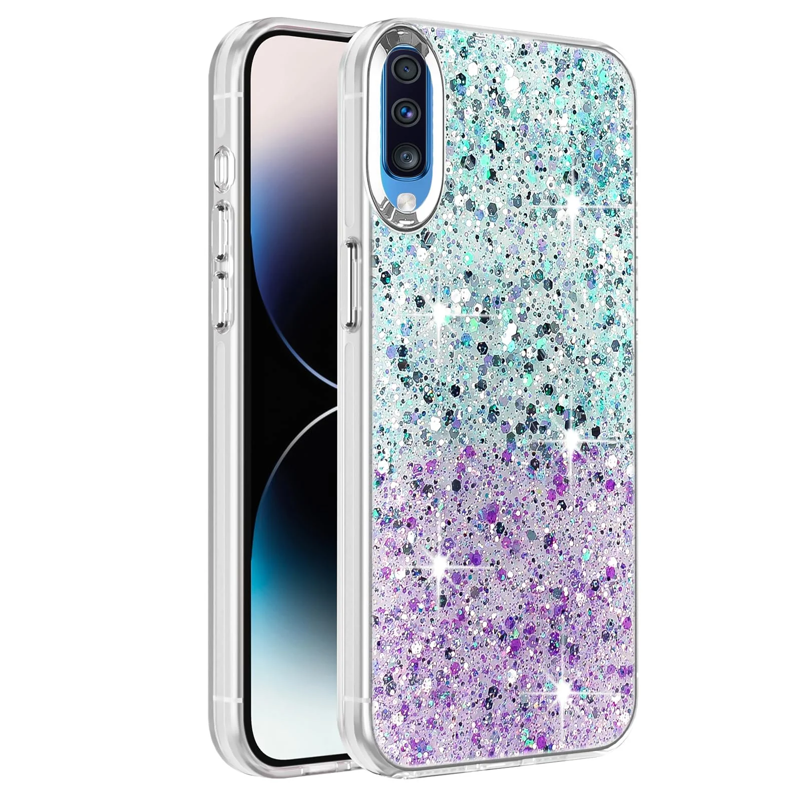 DL3 Mobilak Glitter Rhinestone Protective Case for Samsung Galaxy A70 / A70s with Shockproof Design - Green Purple