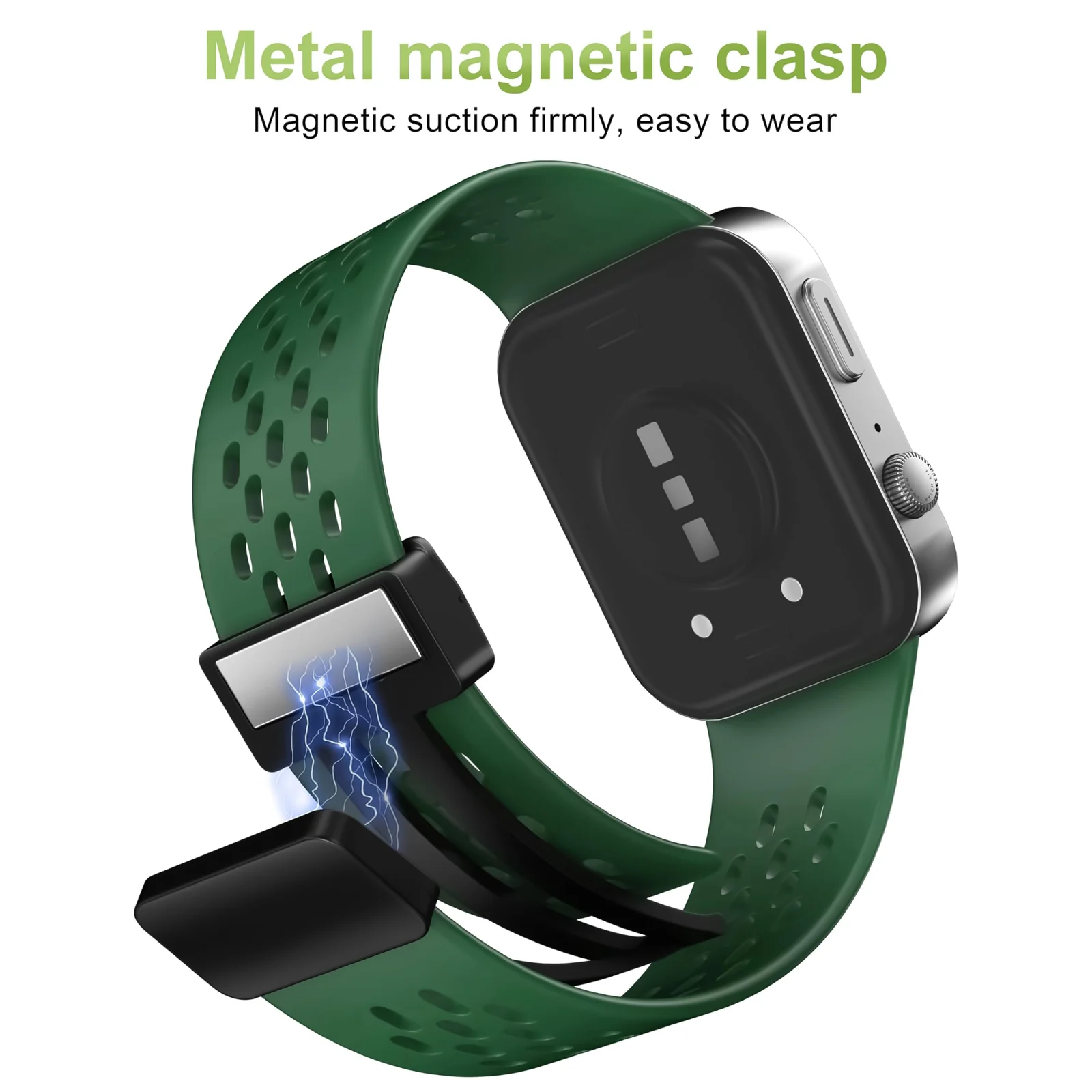 DL3 Mobilak Silicone Strap Compatible with Huawei Watch Fit 3/Fit 4/Fit 4 Pro Magnetic Metal Buckle Sport Silicone Breathable Strap for Men Women Band Quick Release Soft Replacment Wristband - Clover Green