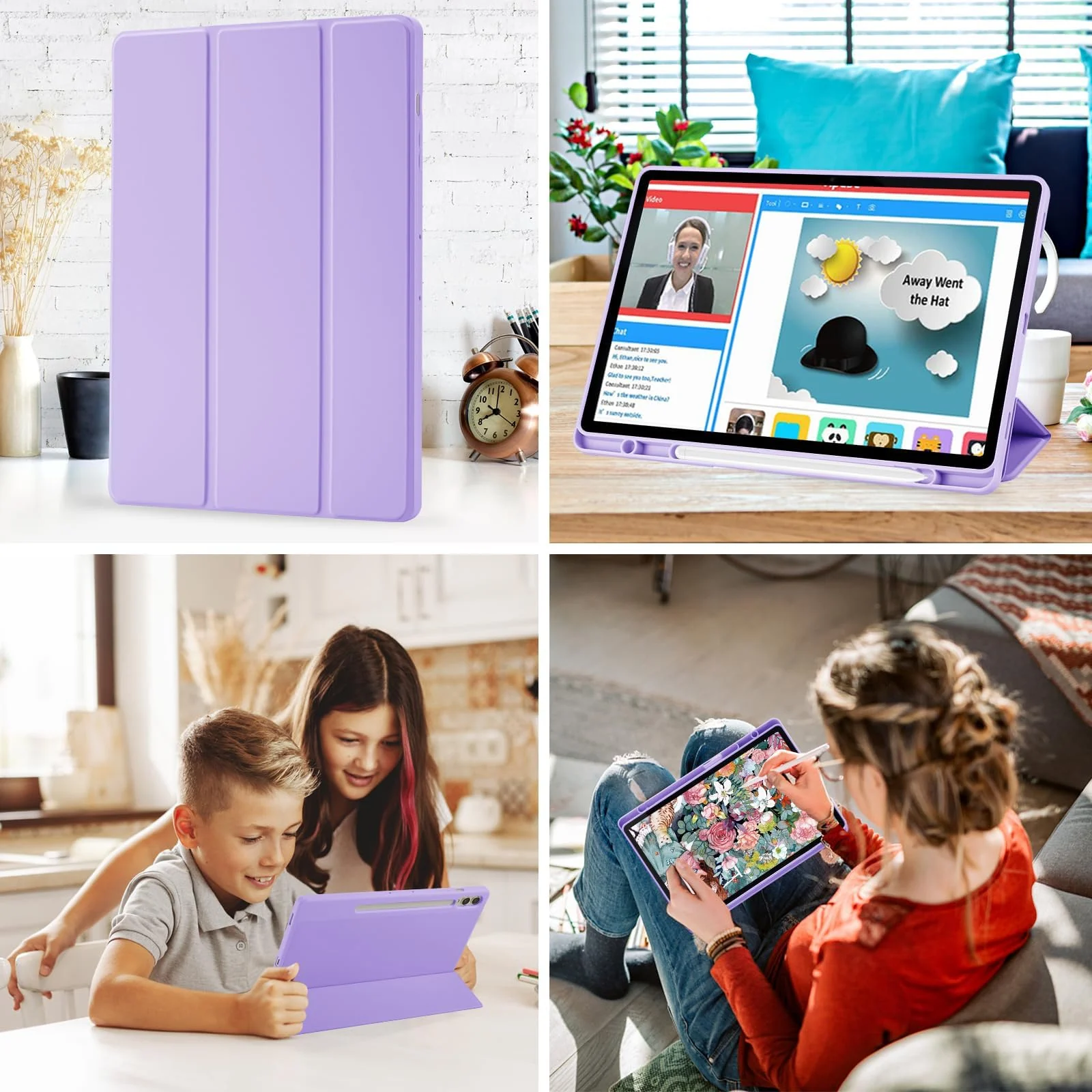 DL3 Mobilak Smart Case for Samsung Galaxy Tab S8 Plus 2022/S7 FE/S7 Plus 12.4 with Pencil Holder, Soft TPU Smart Stand Back Cover Auto Wake/Sleep - Light Purple