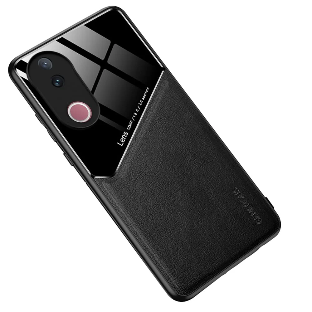 DL3 Mobilak Leather and PC Protective Case for vivo V50 5G / vivo V50e 5G, Built-in magnetic car-mount support, Shock-absorbing protection, Raised edges around the screen and camera - Black