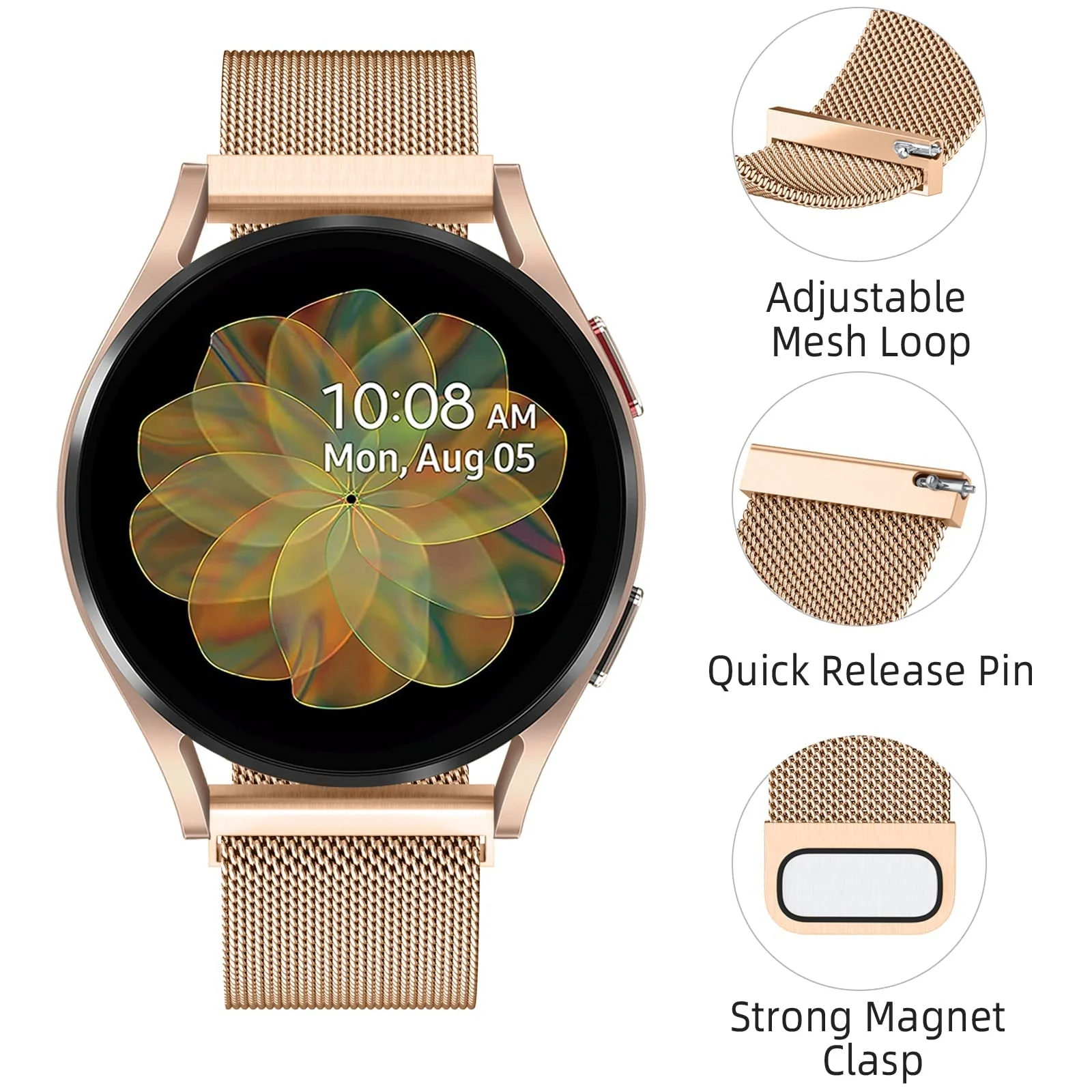 DL3 Mobilak Band stainless steel Magnetic 22MM Strap For Samsung Galaxy Watch 3 45mm/Watch 46mm/Gear S3/Huawei watch GT4 GT3 46MM/Watch 3&4/3&4 Pro/GT2E/GT2 Pro/GT GT2 46MM/Amazfit GTR 2/2e/3/4/3 Pro - Rose Gold