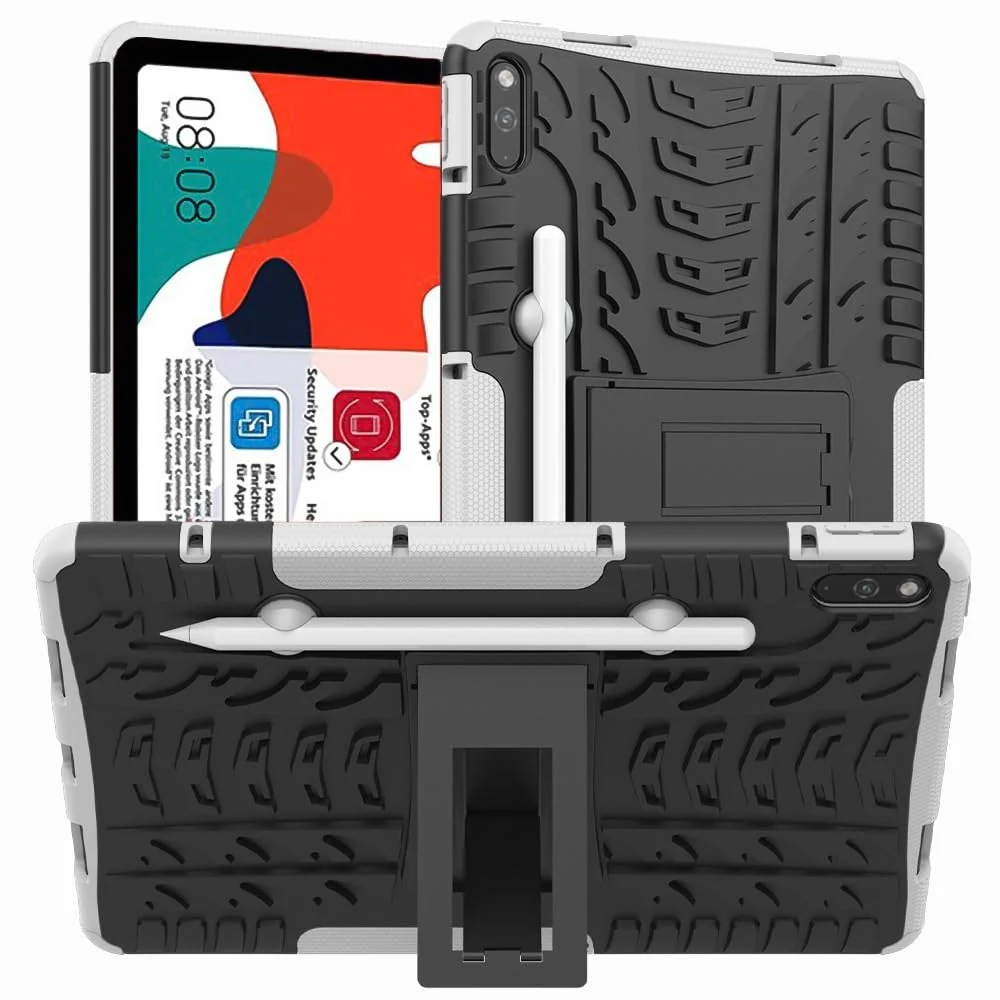 DL3 Mobilak Case For Huawei Matepad 10.4 Inch 2022/2020 tablet, Hybrid Rugged Armor Heavy Duty 2 in 1 TPU + PC Combo Dual Layer Shockproof Case with Kickstand - White
