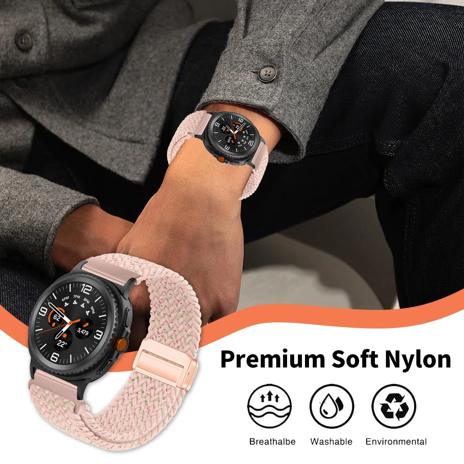 DL3 Mobilak 22mm Magnetic Band for Redmi Watch 5 Active/5 Lite/Samsung Galaxy Watch 3 45mm/Watch 46mm/Gear S3/Huawei watch GT6 GT5 46MM/GT2E/GT6 Pro/GT 5 Pro/Amazfit GTR 4/3, Stretchy Braided Nylon Sport Strap - A-spring Cherry