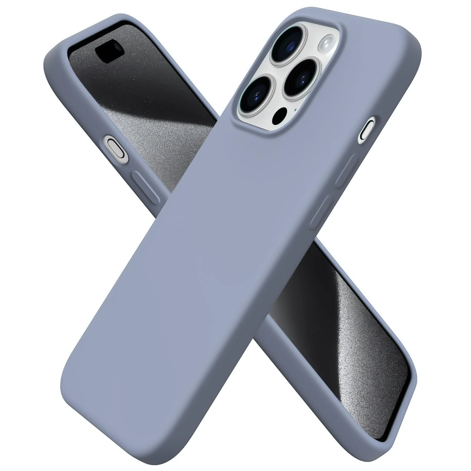 DL3 Mobilak Liquid Silicone Protective Case for iPhone 15 Pro Max with Camera Protection and Microfiber Lining - Lavender Gray
