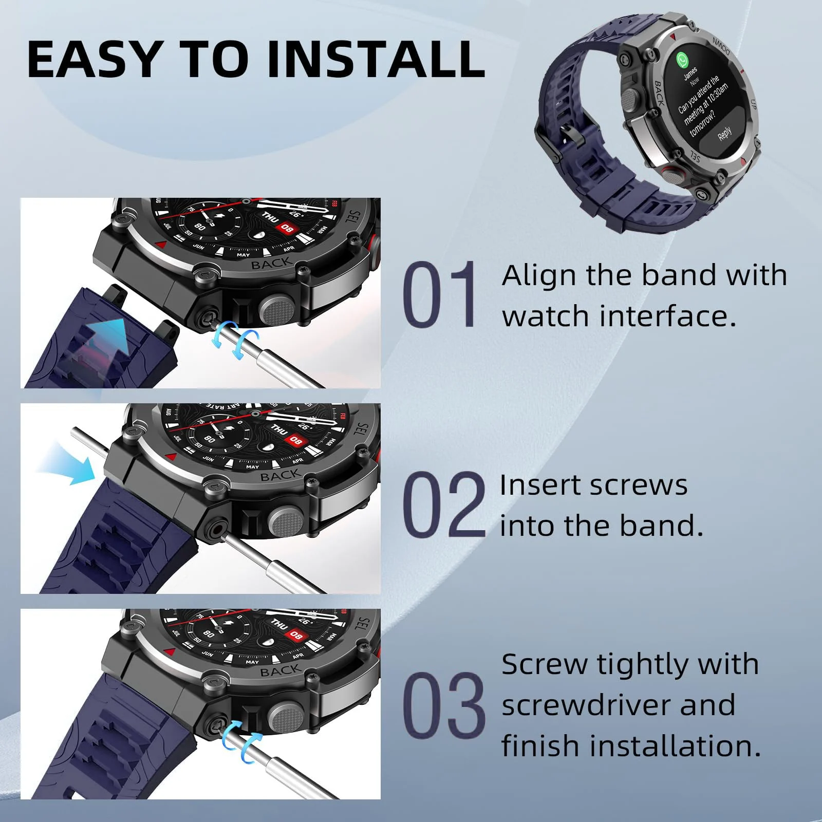 DL3 Mobilak Strap Compatible with Amazfit T-Rex 3, Men Women Sport Waterproof Soft Breathable Silicone Watch Bands Compatible with Amazfit T-Rex 3 with 1 Install Tool - Blue