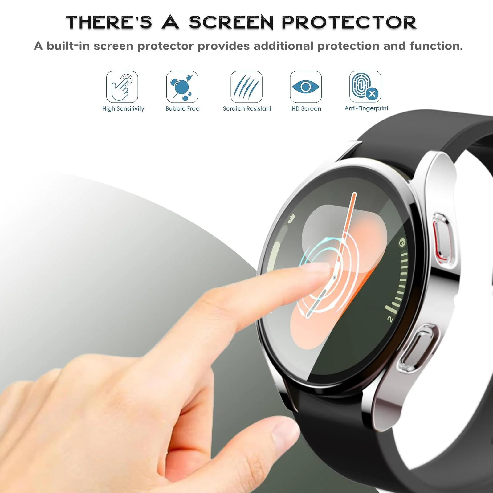 DL3 Mobilak Case for Samsung Galaxy Watch 7 44mm, with Built in Screen Protector, TPU Watch Case, [Full Coverage], Shockproof Cover, High Definition Cover, Protective Case for Watch7 44 mm - Silver