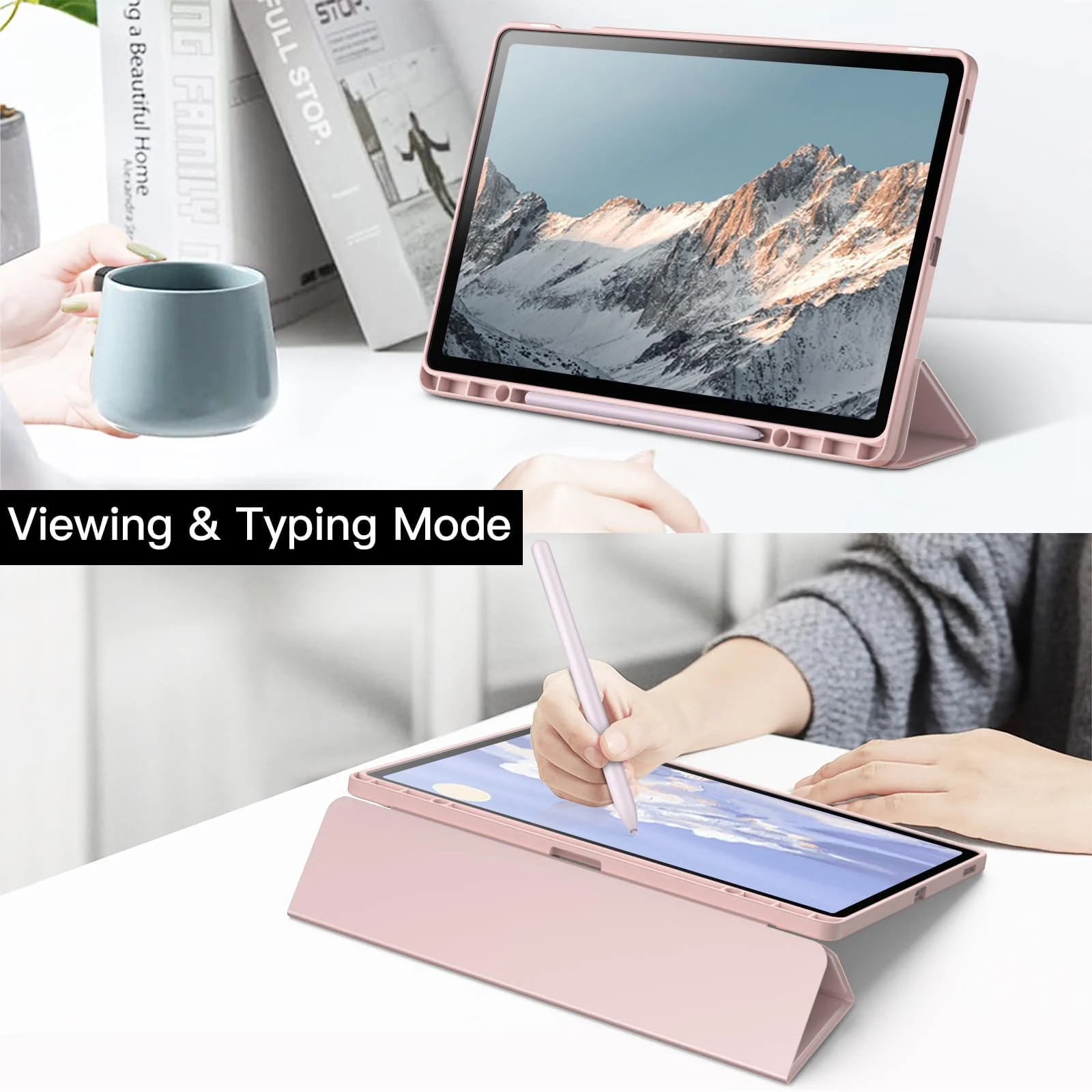 DL3 Mobilak Hybrid Slim Case for Samsung Galaxy Tab S9 FE+ / S9 FE Plus 12.4-Inch with S Pen Holder, Shockproof Cover with Clear Transparent Back Shell, Auto Wake/Sleep - Pink