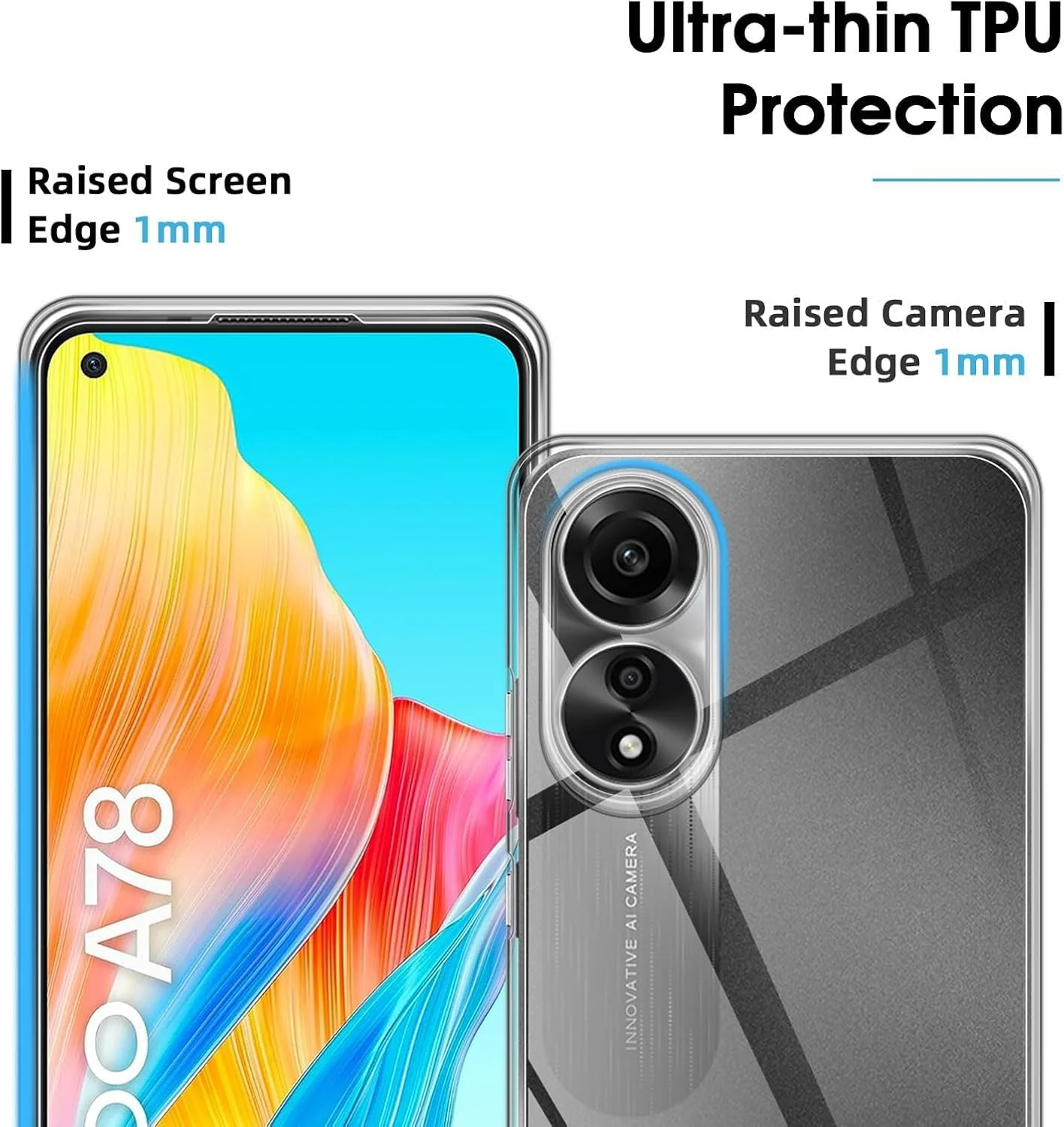 Mobigon Case Compatible with OPPO A78 4G, Case Crystal Soft TPU Gel Case Flexible Silicone Anti-Scratch Camera Protection TPU Cover - Clear