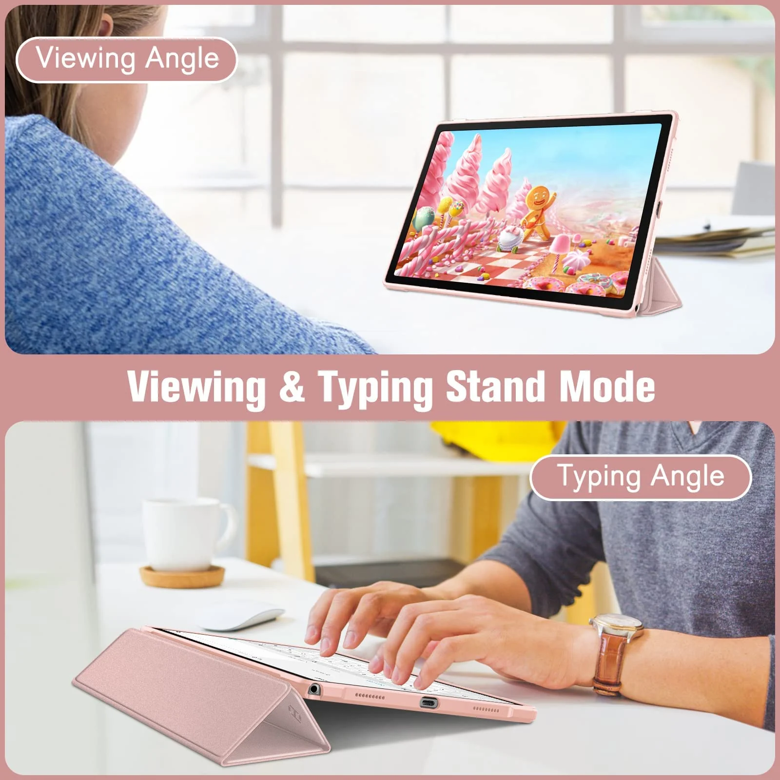 DL3 Mobilak Hybrid Slim Case for Samsung Galaxy Tab A8 10.5 inch 2021 Model (SM-X200/X205), Shockproof Cover with Clear Transparent Back Shell, Auto Wake/Sleep - Rose Gold