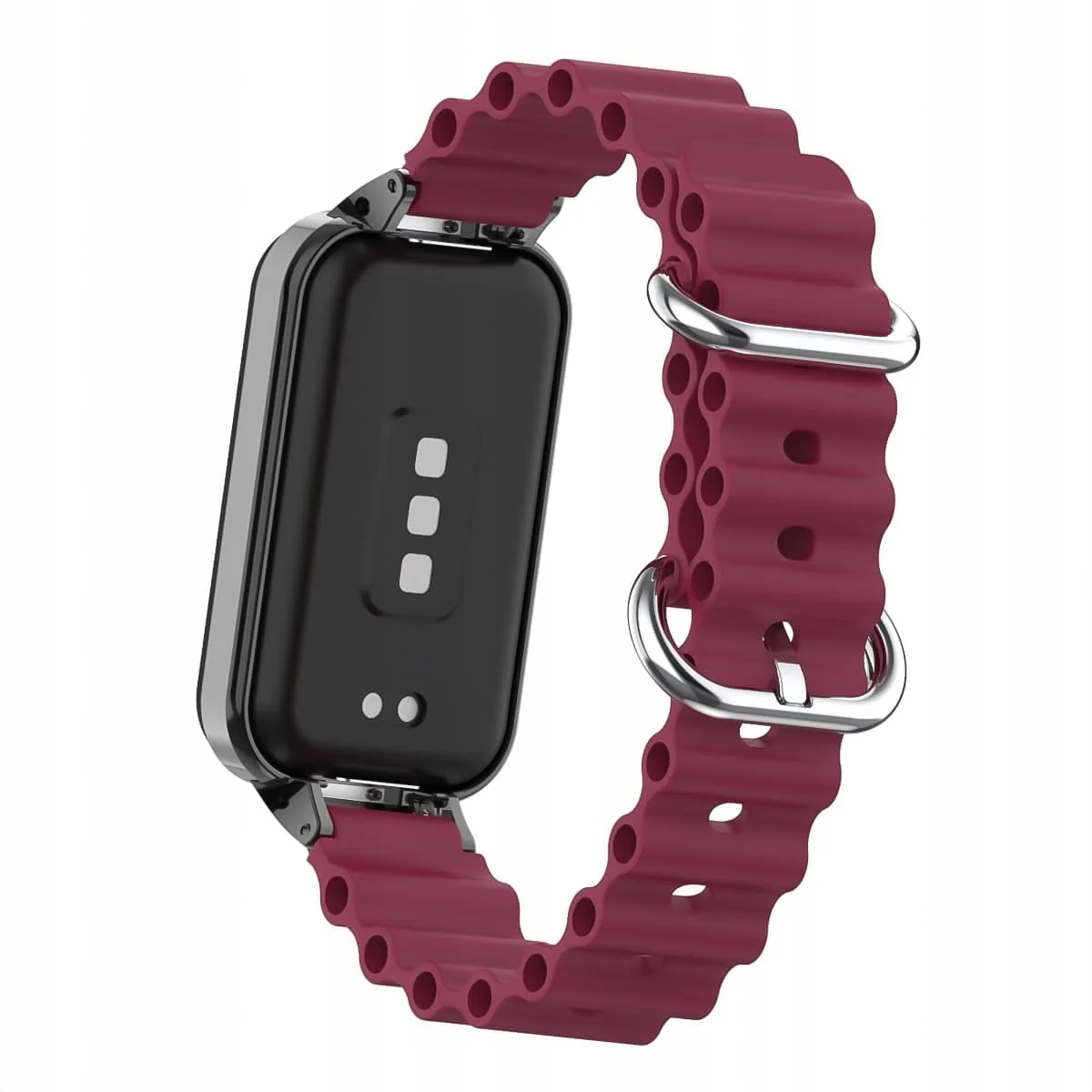 DL3 Mobilak Ocean Strap Compatible with Xiaomi Redmi Band 2/Smart Band 8 Active, Adjustable Silicone Band with Metal Buckle and Frame for Women and Men - Wine Red