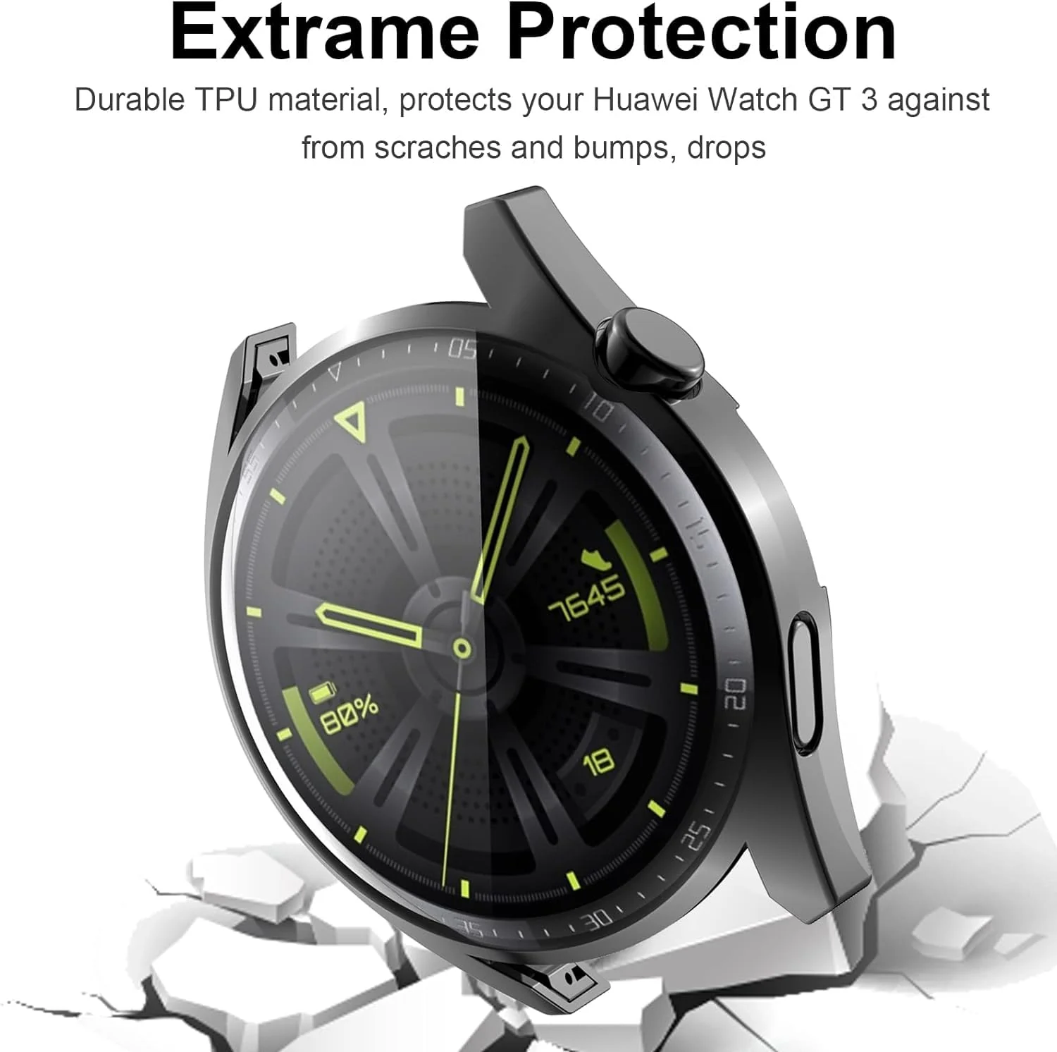 DL3 Mobilak Case Compatible with Huawei Watch GT3 46mm Case All-Around Screen Protector Watch Soft TPU Shockproof Cover Slim Guard Thin Bumper Shell Protector - Black