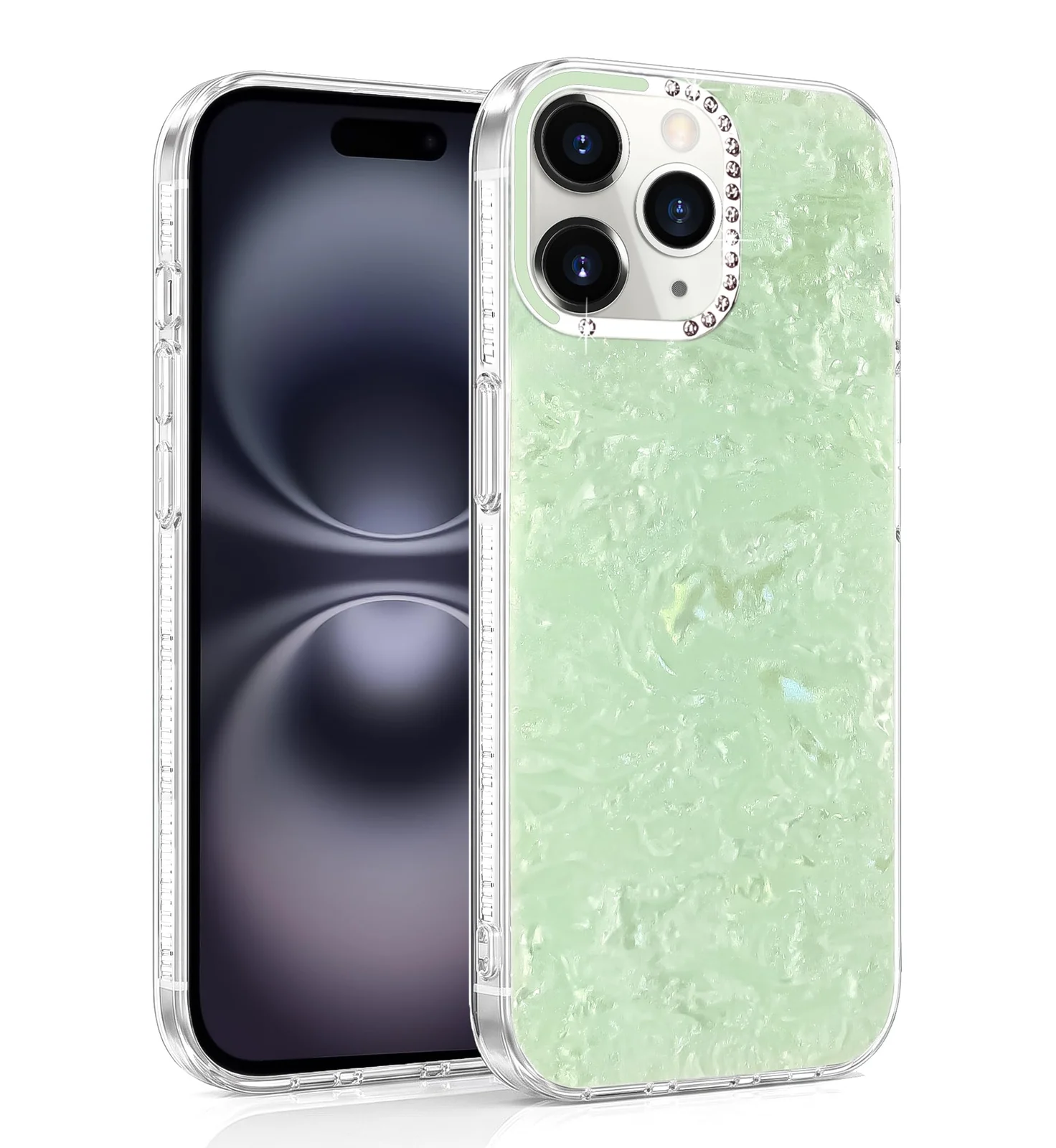 DL3 Mobilak Glitter Rhinestone Protective Case for iPhone 15 Pro Max with Shockproof Design - Mint Green