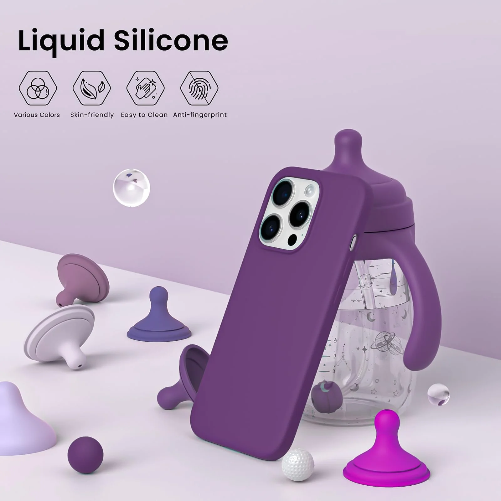 DL3 Mobilak Liquid Silicone Protective Case for iPhone 15 Pro Max with Camera Protection and Microfiber Lining - Violet