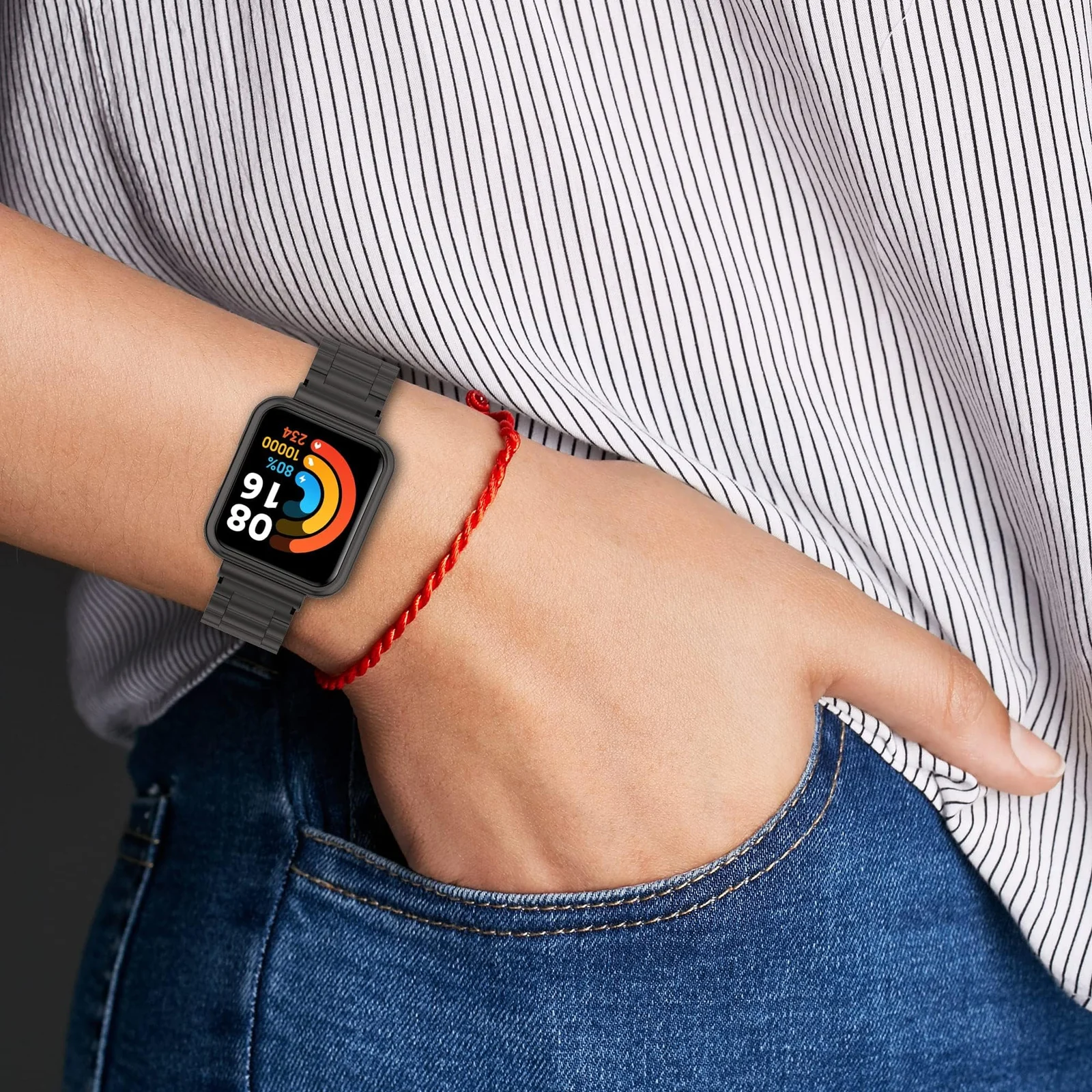 DL3 MOBILAK Adjustable Stainless-Steel Watch Strap with Case for Xiaomi Redmi Watch 2 Lite and Poco Watch and Horloge 2 - Silver