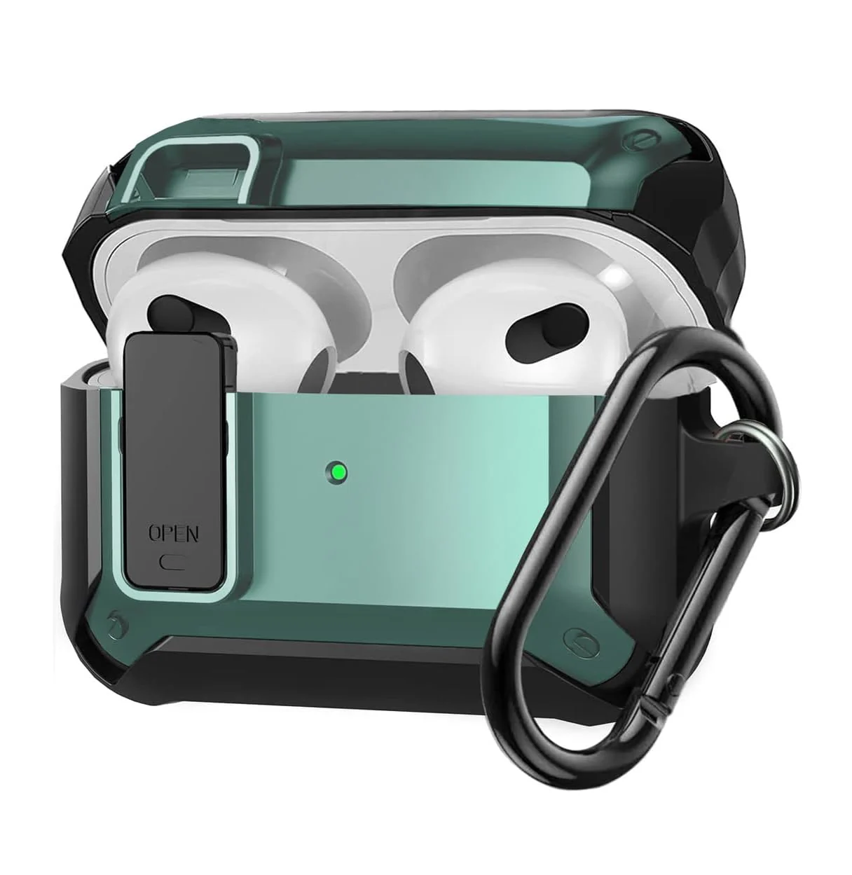 DL3 Mobilak Case Compatible with AirPods 3rd Generation with Lock, Rugged Armor Compatible with AirPods 3 Case with Keychain Shockproof Hard Shell Compatible with AirPods 3 Case - Black Green