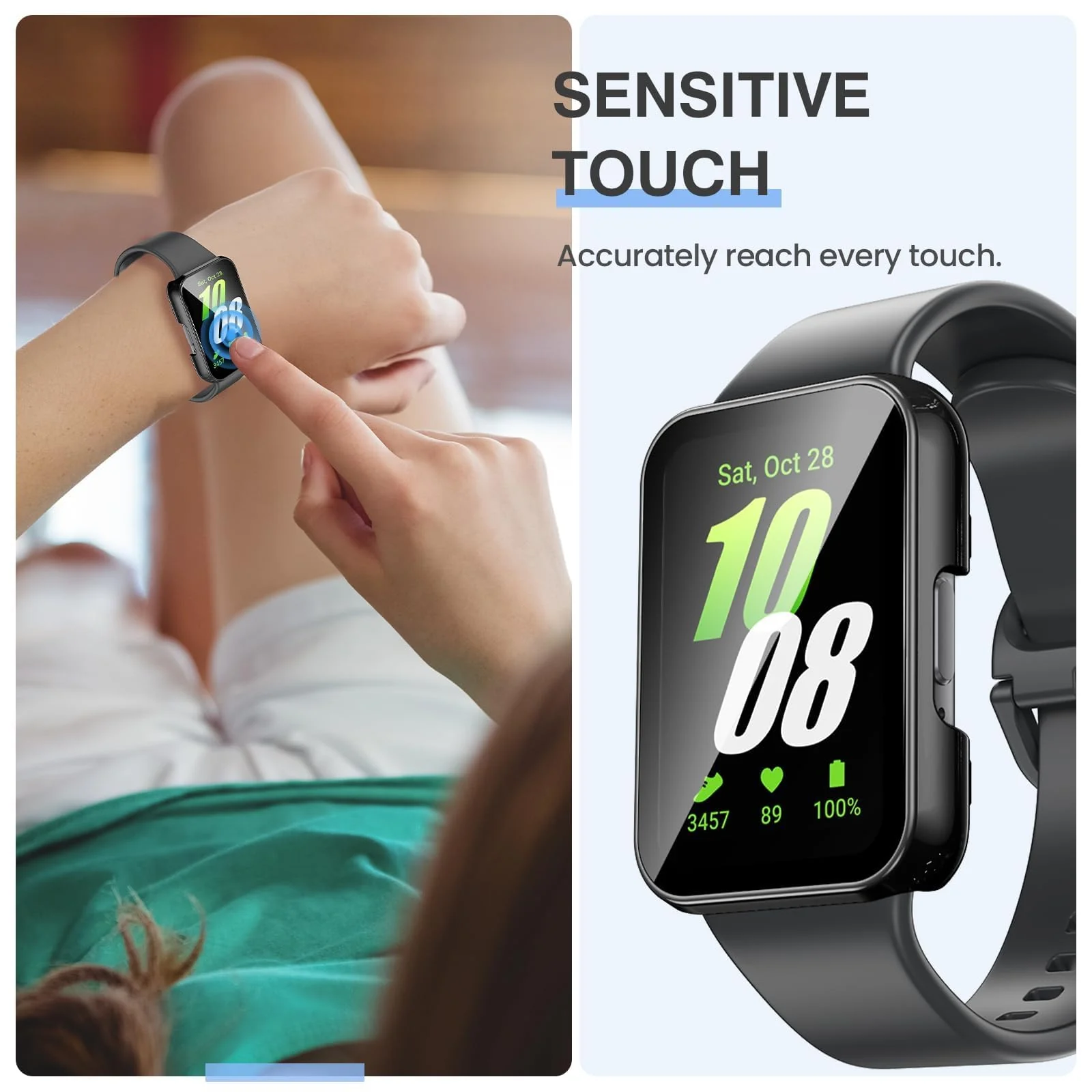 DL3 MOBILAK Full-Coverage Watch Case with Tempered Glass for Samsung Galaxy Fit 3, Black