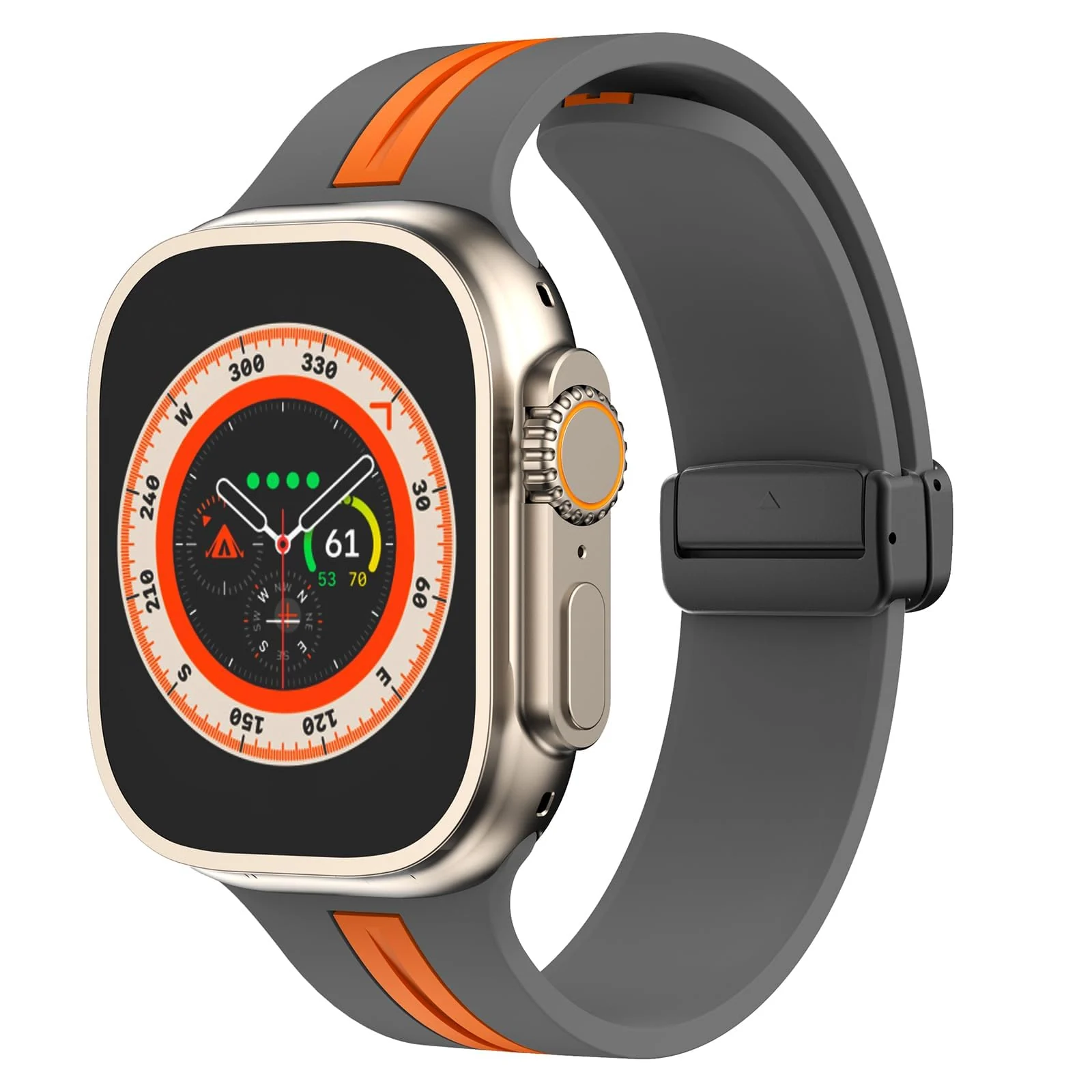 DL3 Mobilak Magnetic Strap for Apple Watch Band 49mm 45mm 44mm 41mm 40mm 38mm 42mm, Silicone Replacement Wristband Strap for iwatch Series 9 8/7/6/5/4/3/2/SE (38mm/40mm/41mm) - Grey Orange