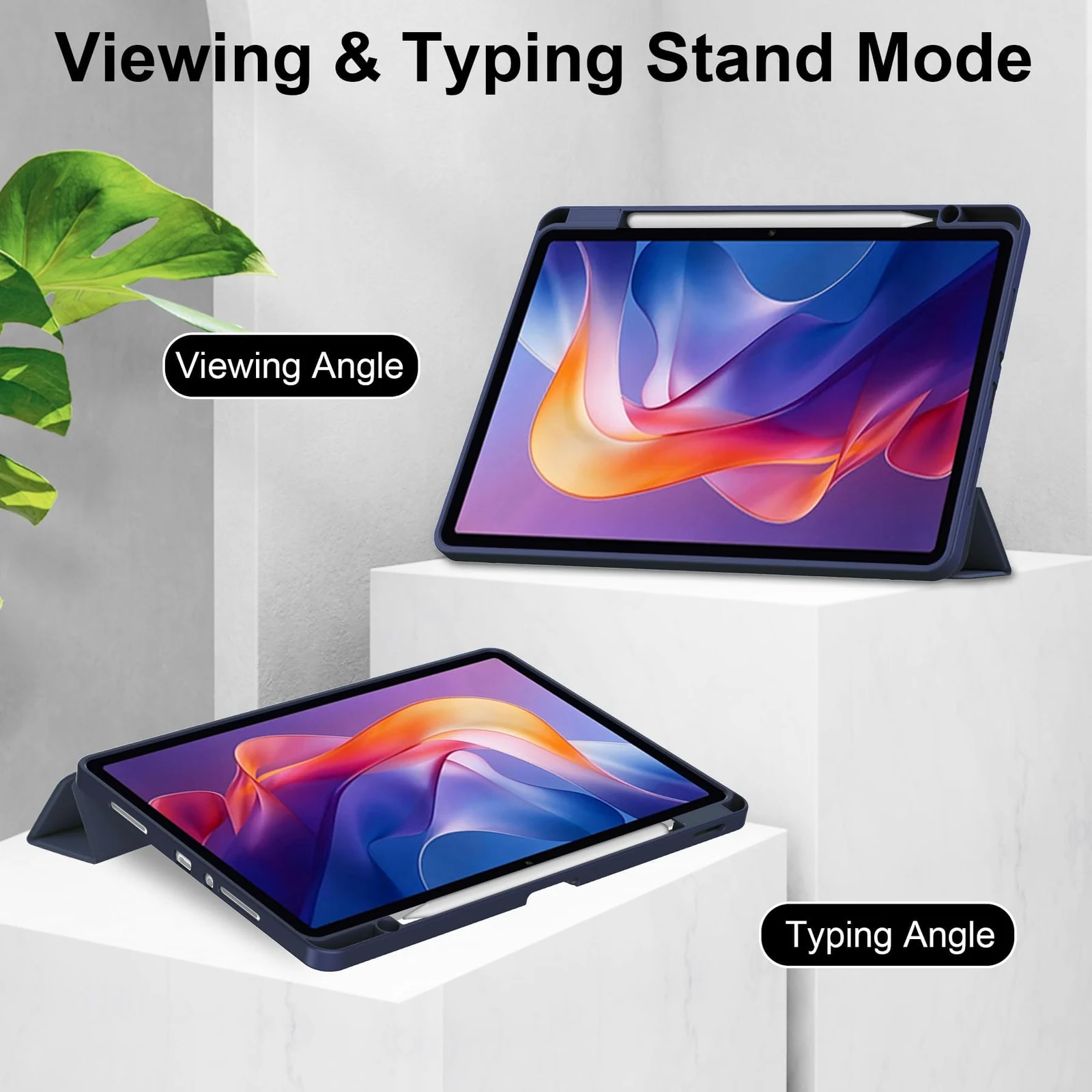 DL3 Mobilak Case for Xiaomi Redmi Pad 2 2025 11 inch with Built-in Pencil Holder, Clear Transparent PC Back, Shockproof Tri-Fold Stand Tablet Cover, Auto Wake/Sleep - Dark Blue