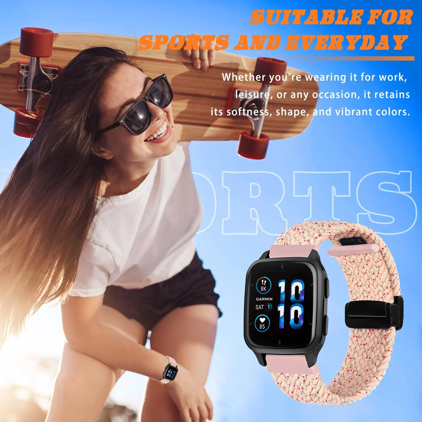 DL3 Mobilak Sport Solo Loop For Apple Watch Band Ultra 49mm 46mm 45mm 44mm 42mm, Adjustable Magnetic Stretchy Nylon Braided Wristband for iWatch SE Series 11 10 9 8 7 6 5 4 3 2 1 (Spring Cherry) - Black