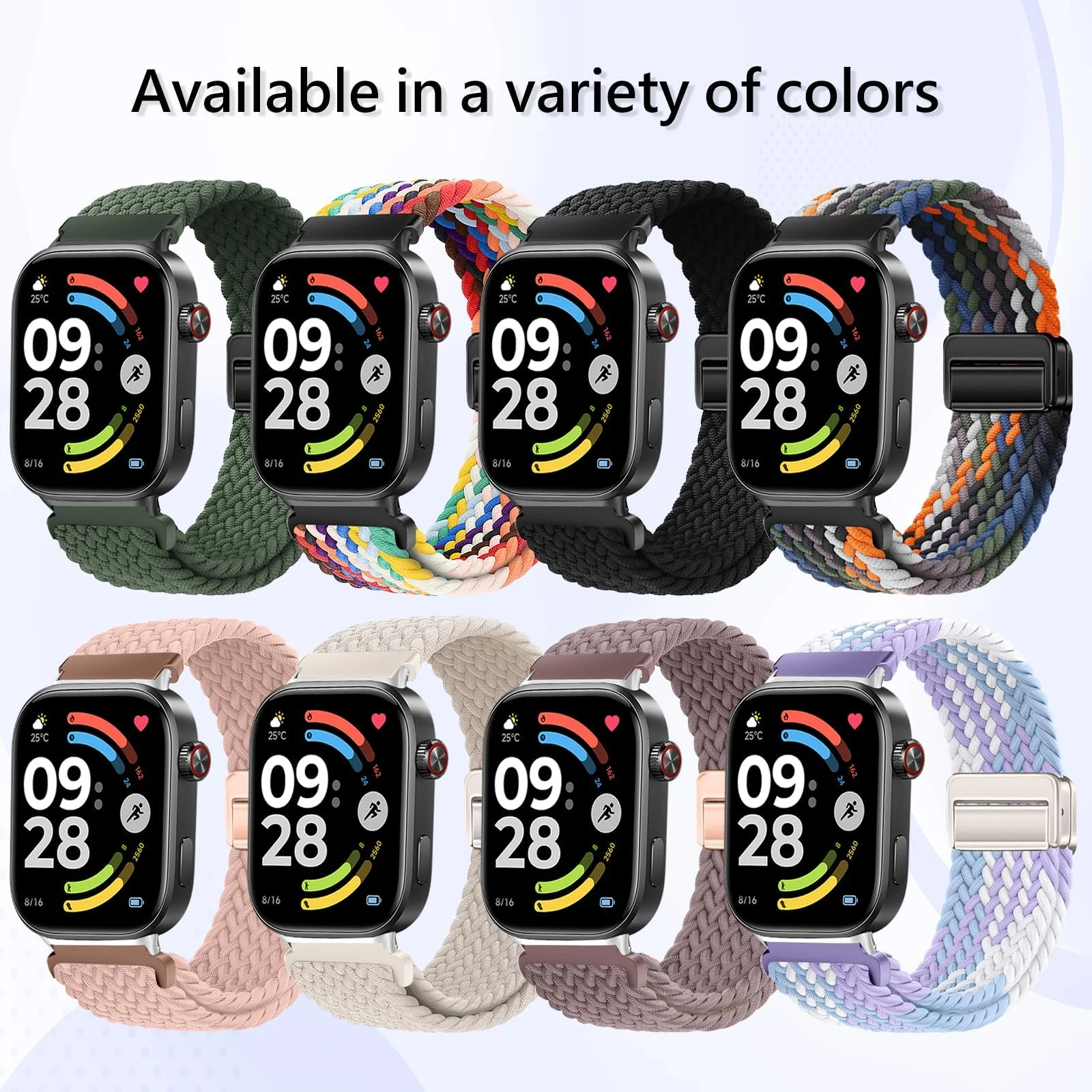 DL3 Mobilak Braided Bracelet Compatible with Redmi Watch 4/5 / 6 / Xiaomi Smart Band 8 Pro/Band 9 Pro, Nylon Magnetic Fabric Elastic Sport Nylon Replacement Strap for Men Women - Denim Colorful